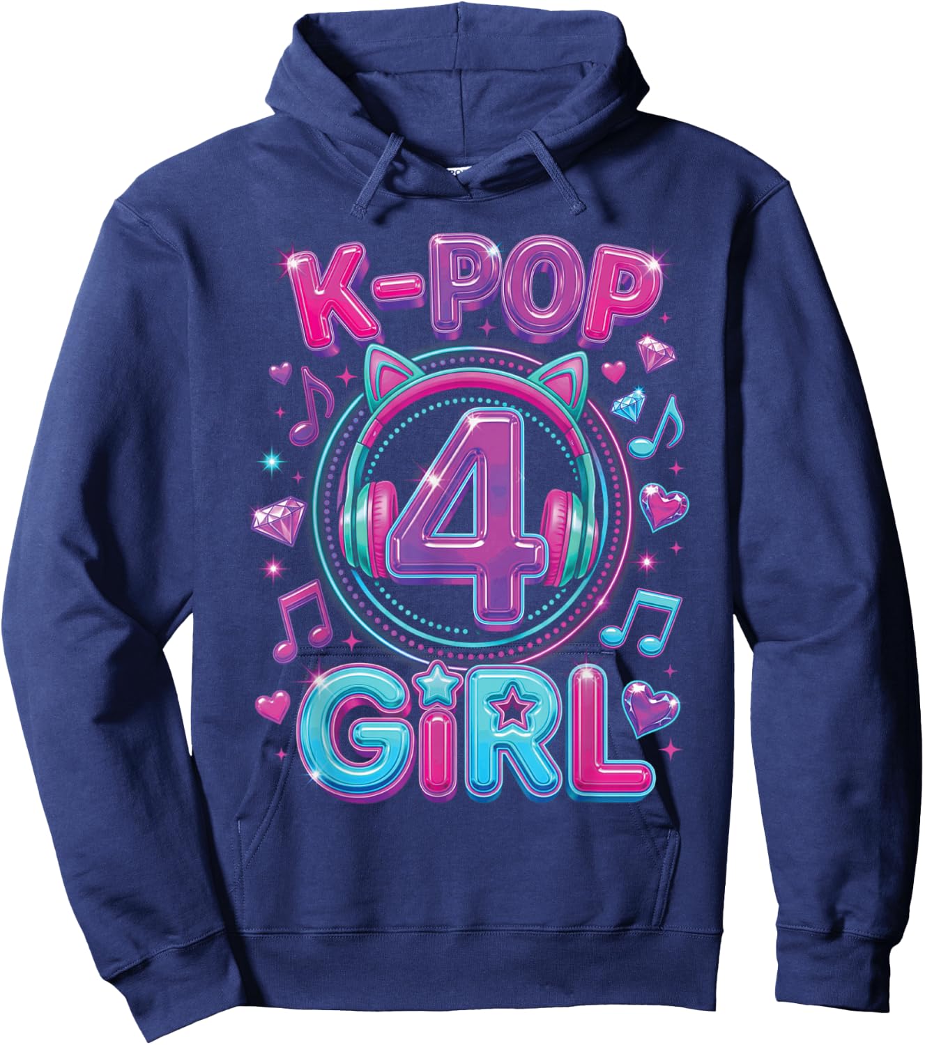 K-Pop 4th Birthday Girls 4 Year Old Girl Hoodie - Hoodie | Navy