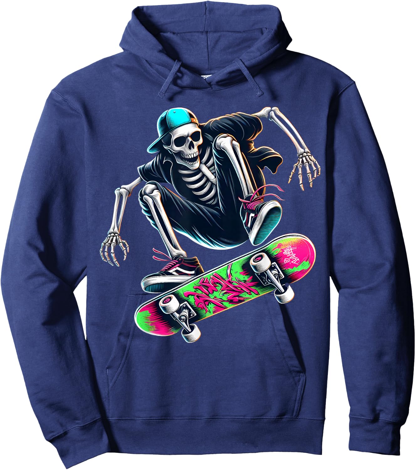 Skater Skeleton Modern Trick Skating Skateboard Street Style Hoodie - Hoodie | Navy