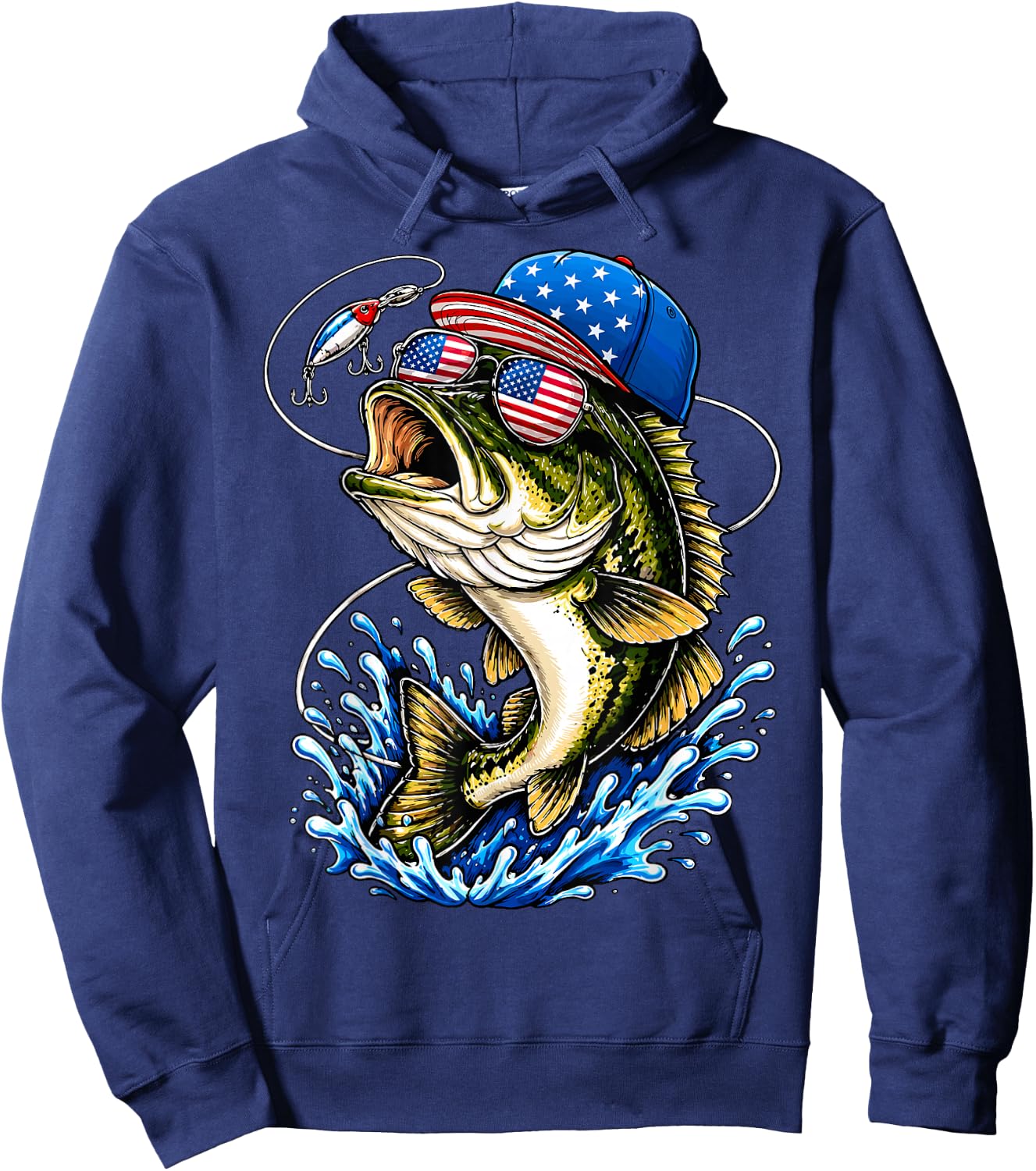 Fishing USA American Flag 4th of July Fisherman Hoodie - Hoodie | Navy