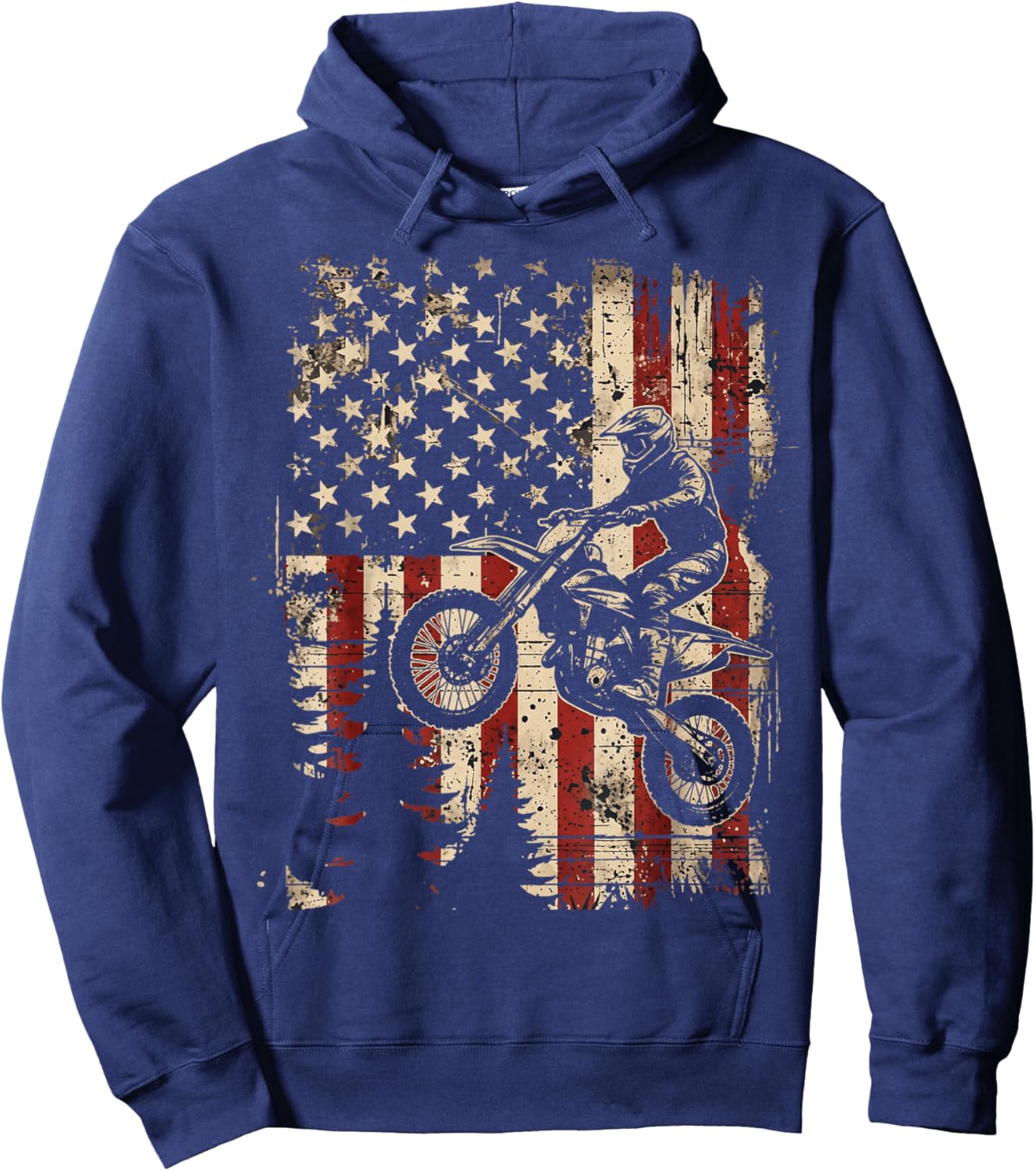 Dirt Bike Motocross Biker American Flag 4th of July Boys Men Hoodie - Hoodie | Navy