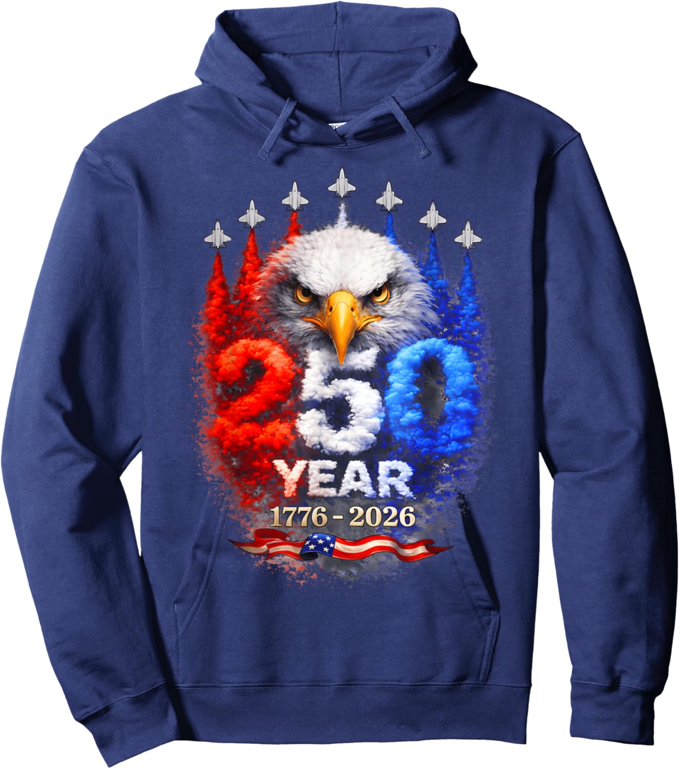 250th Anniversary 1776 2026 Patriotic Vintage American Flag Hoodie - Hoodie | Navy