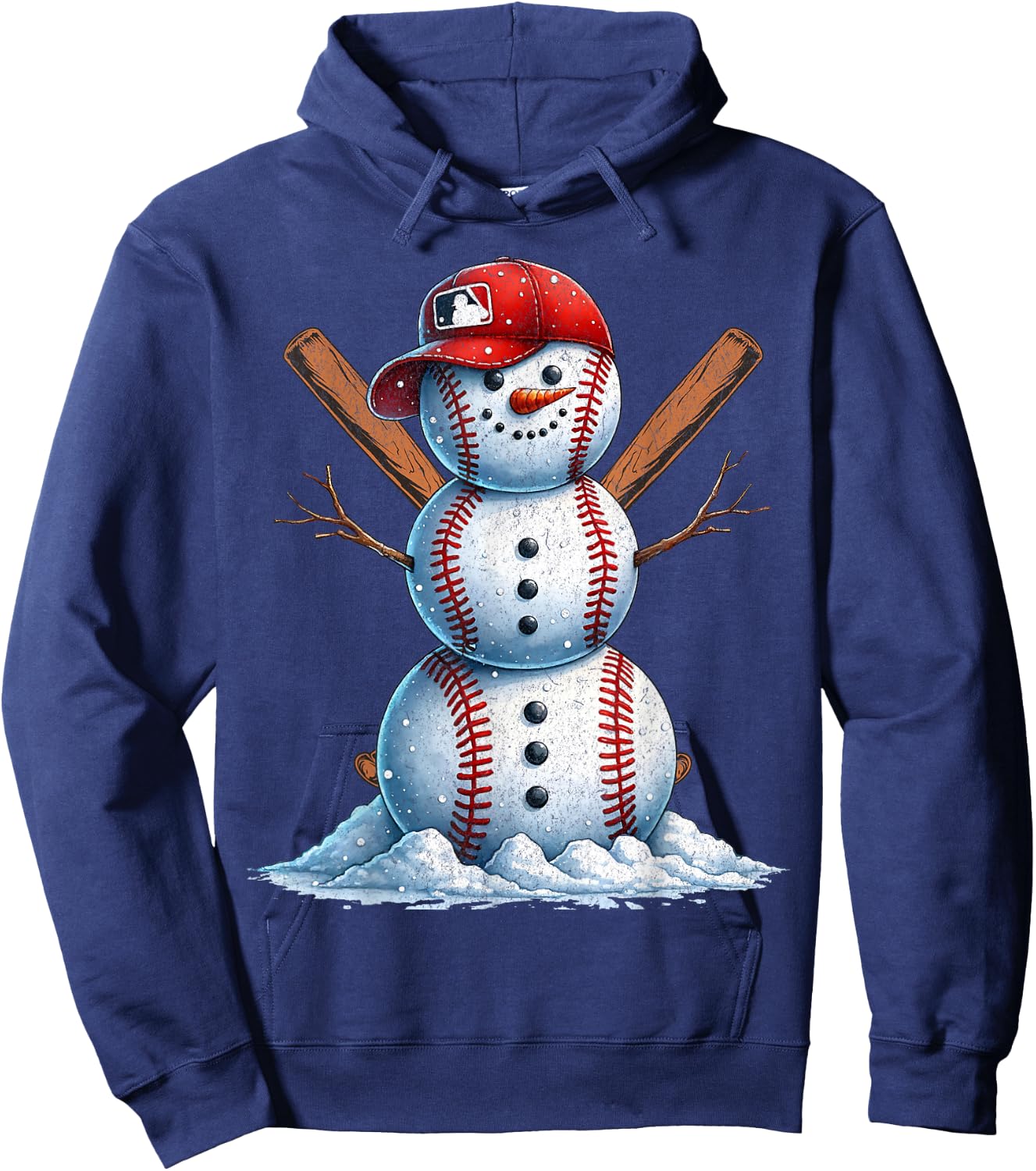 Baseball Snowman Balls Snow Christmas Xmas Men Women Player Hoodie - Hoodie | Navy