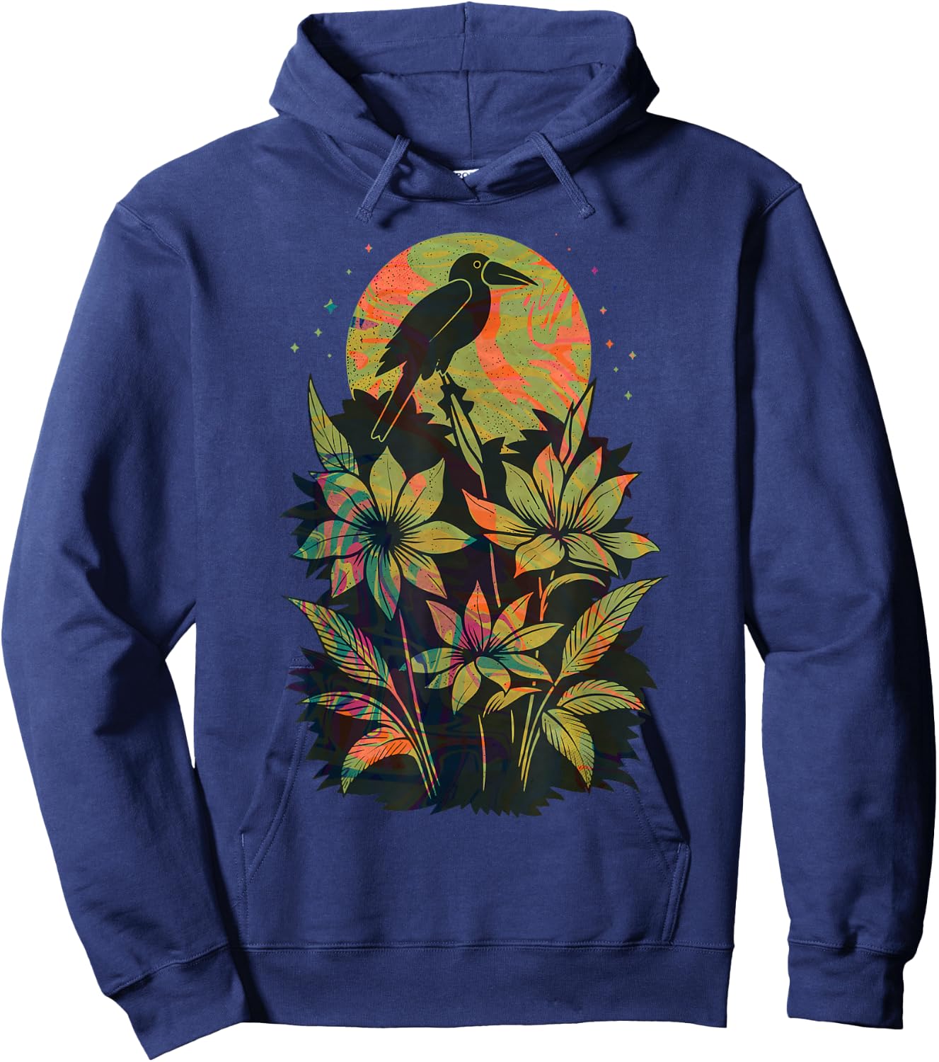 Cute Exotic Bird Lover Paint Swirl Bird Of Paradise Flower Hoodie - Hoodie | Navy