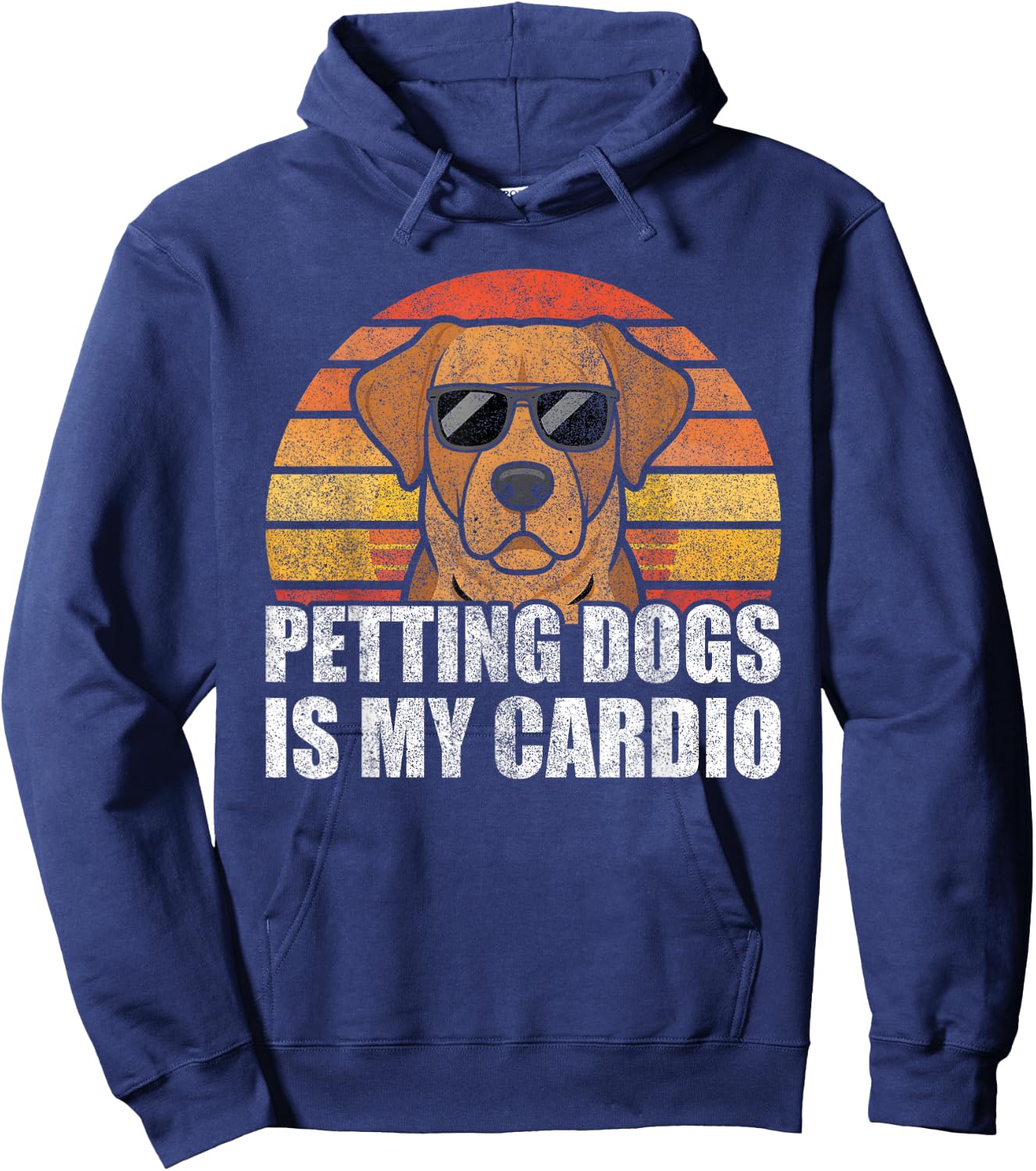Retro Petting Dogs Is My Cardio Funny Dog Lover Dog Owner Hoodie - Hoodie | Navy