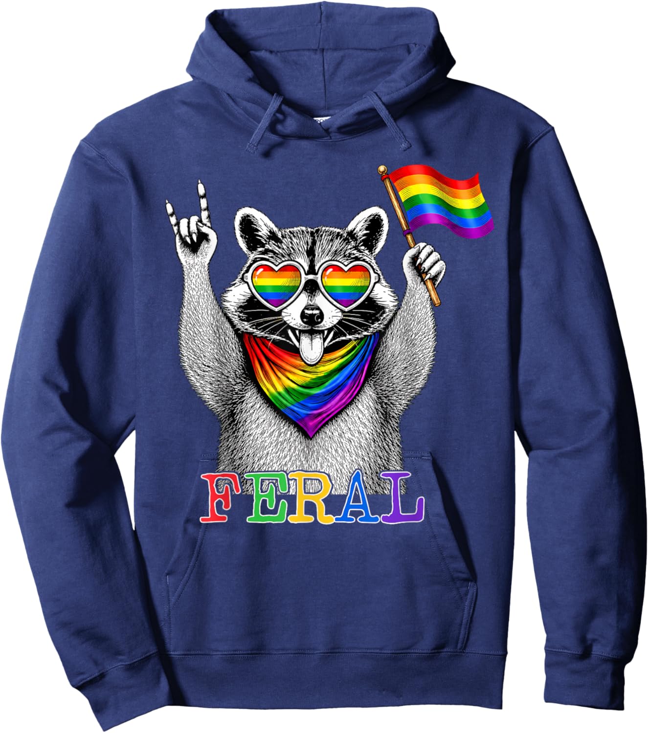 Raccoon Feral Pride Flag Funny LGBTQ Support Pride Month Hoodie - Hoodie | Navy