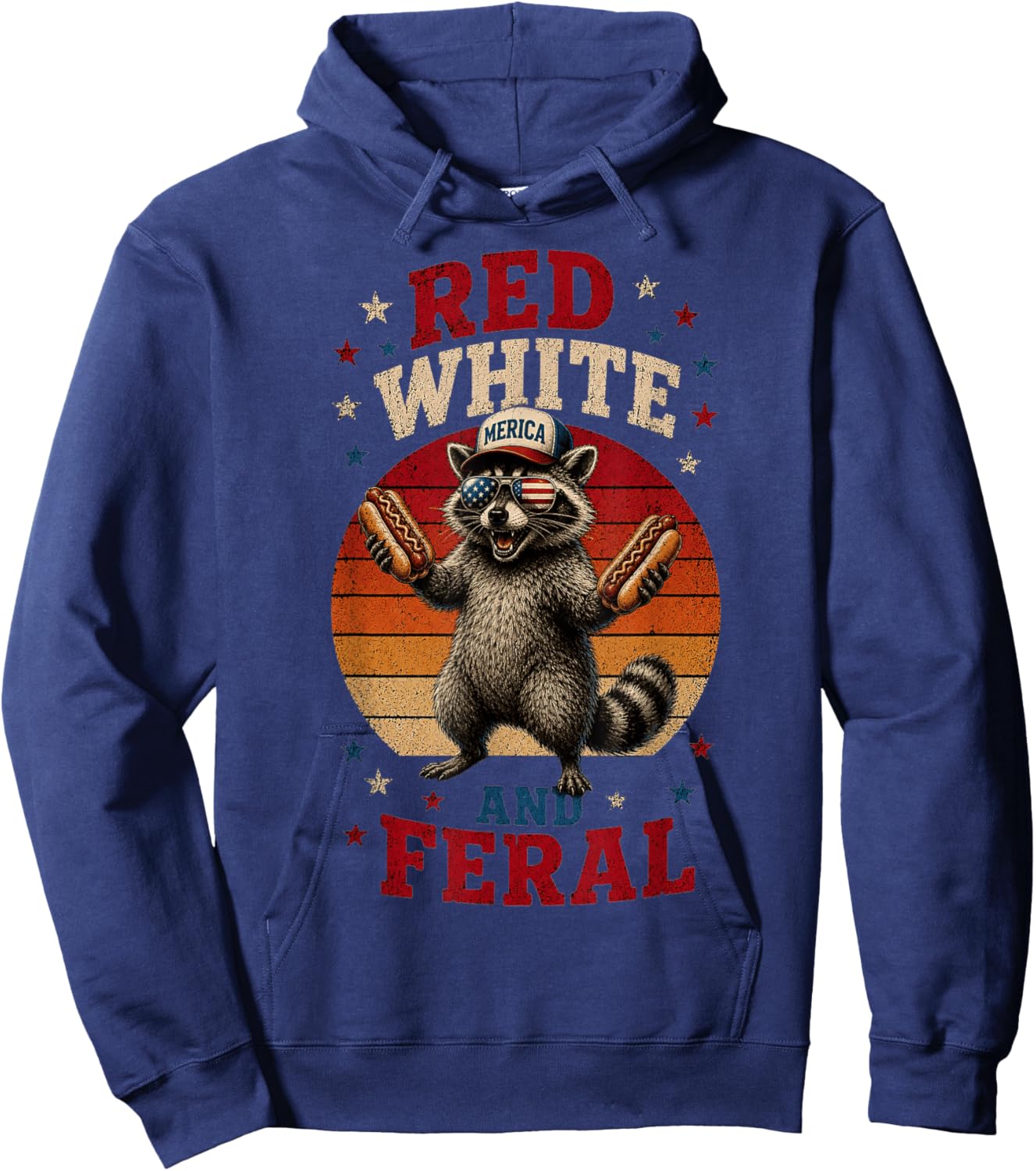 Preppy Red White and Feral Raccoon 4th of July Men Women Kid Hoodie - Hoodie | Navy