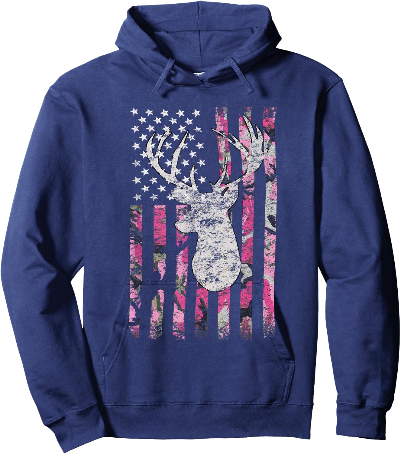 Deer Hunting Camo American Flag Pink Buck Hoodie - Hoodie | Navy