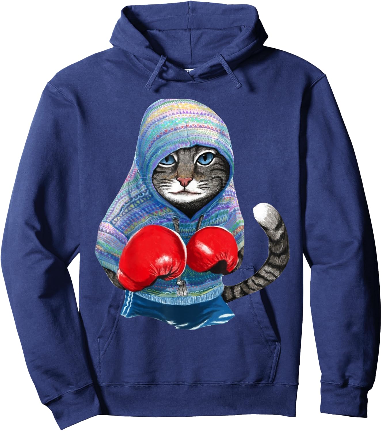 Cat In Boxing Suit Hoodie - Hoodie | Navy