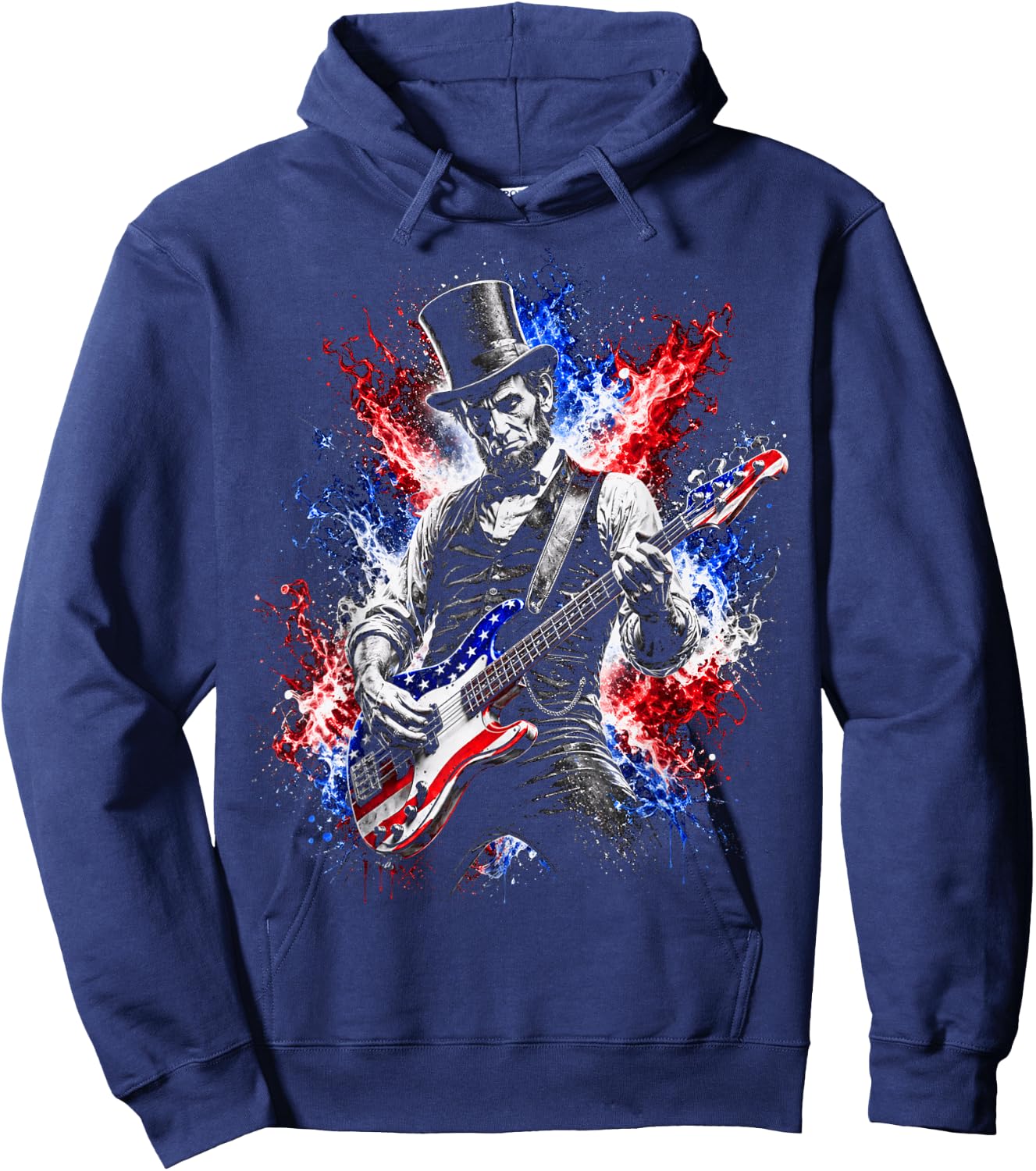 abe Lincoln Playing Guitar USA Flag 4th July Lincoln Guitar Hoodie - Hoodie | Navy