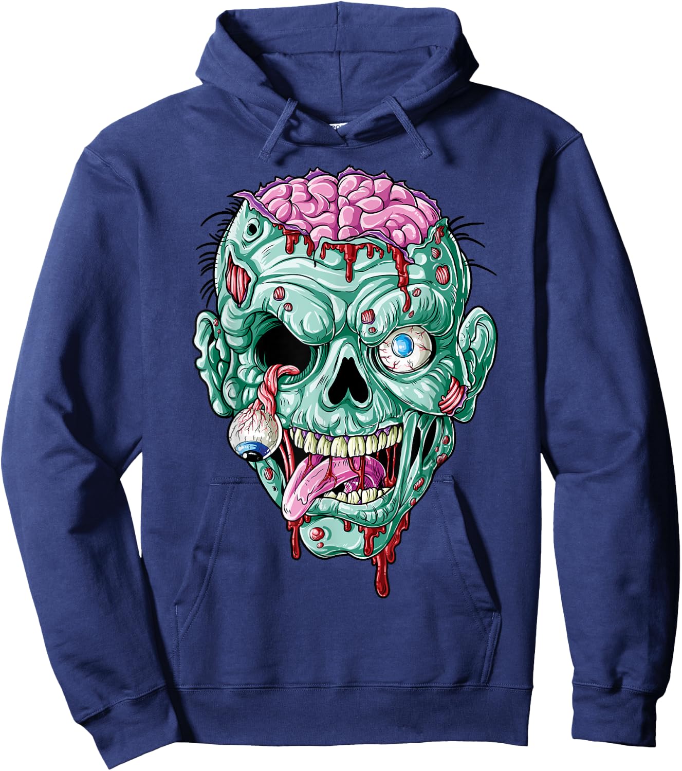 Zombie Face Brain Halloween Boys Men Women Girls Scary Funny Hoodie - Hoodie | Navy