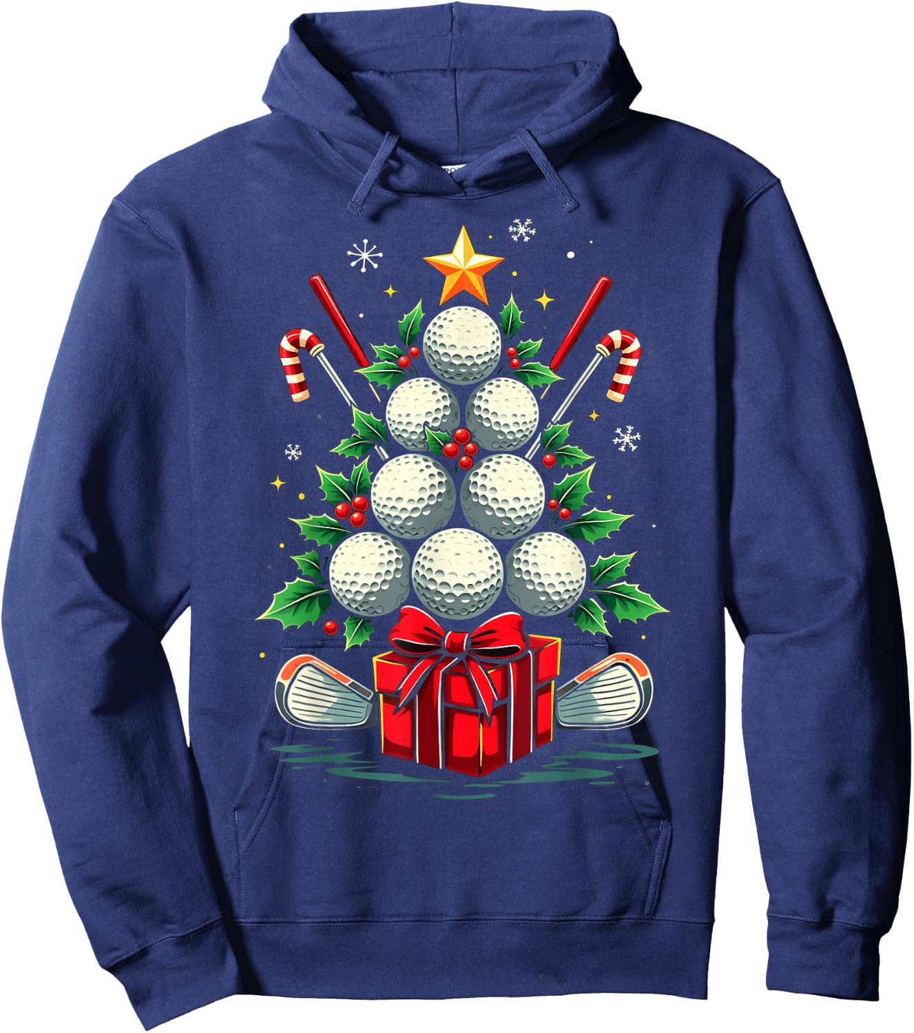 Funny Golf Ball Christmas Tree Santa Hat Xmas Men Women Hoodie - Hoodie | Navy