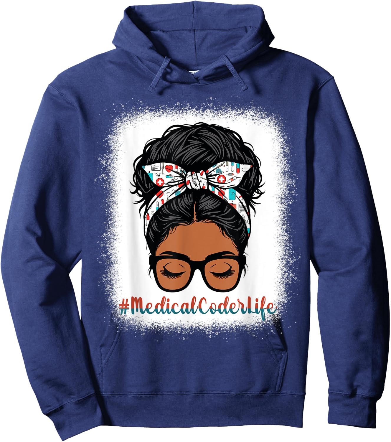 Medical Coder Messy Bun Black Women Medical Coder Life Girls Hoodie - Hoodie | Navy