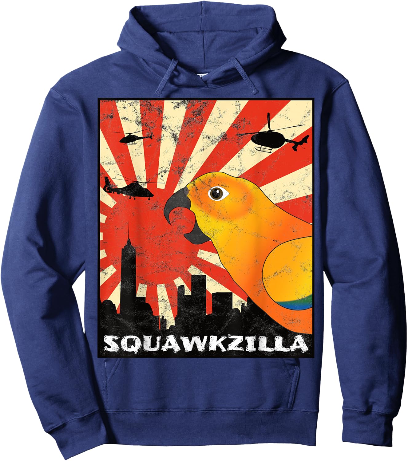 The Screaming Parrot Squawk Zilla Sun Conure Parrot Squawking Kawaii Hoodie - Hoodie | Navy