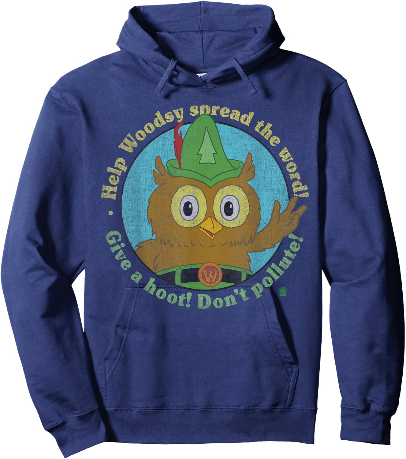 Woodsy Owl Give a Hoot Distressed and Faded Hoodie - Hoodie | Navy