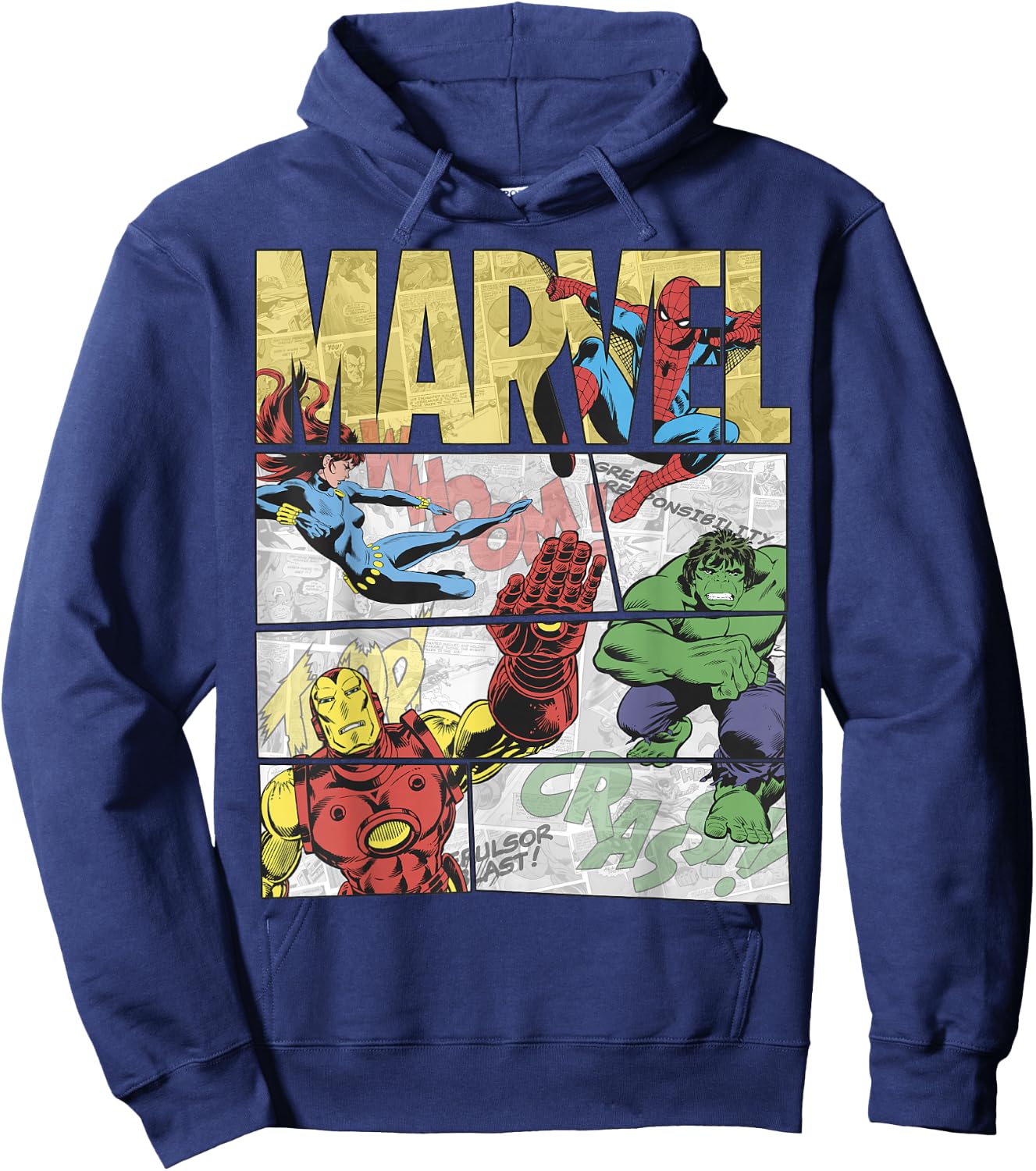 Marvel Retro Avengers Comic Panel Build-Up Graphic Hoodie - Hoodie | Navy