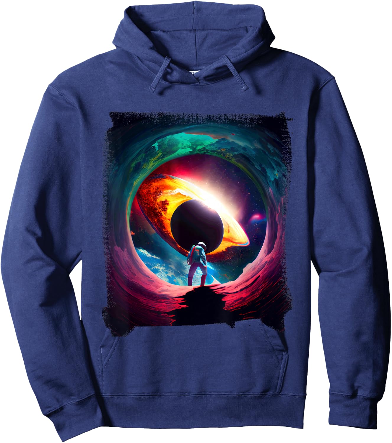 Vibrant Cosmic Astronaut Black Hole Hoodie - Hoodie | Navy