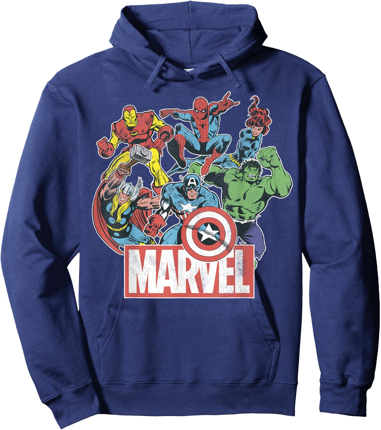 Marvel Avengers Team Retro Comic Vintage Graphic Small Hoodie - Hoodie | Navy