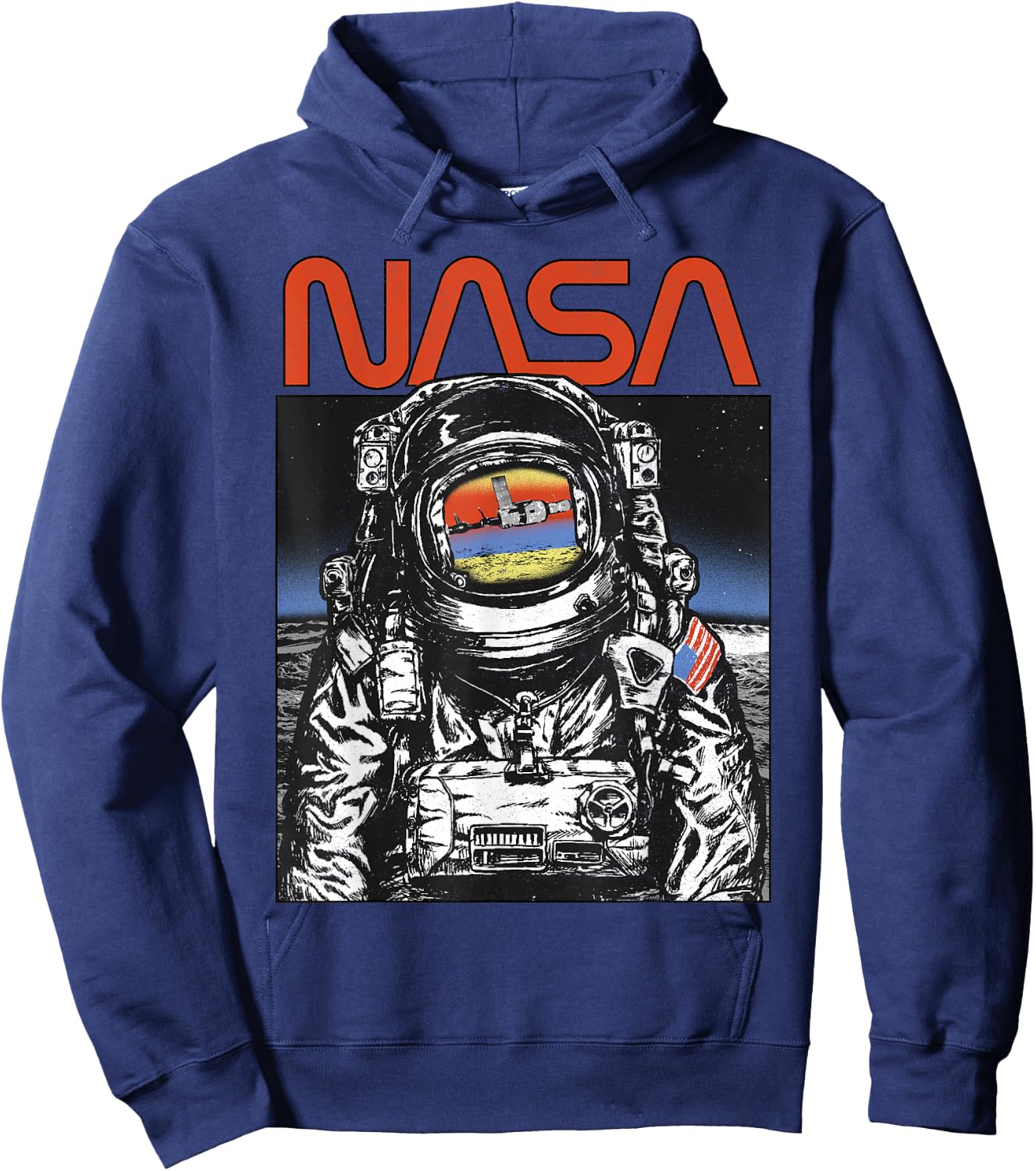 NASA Vintage Astronaut Moon Walk Reflection Hoodie - Hoodie | Navy
