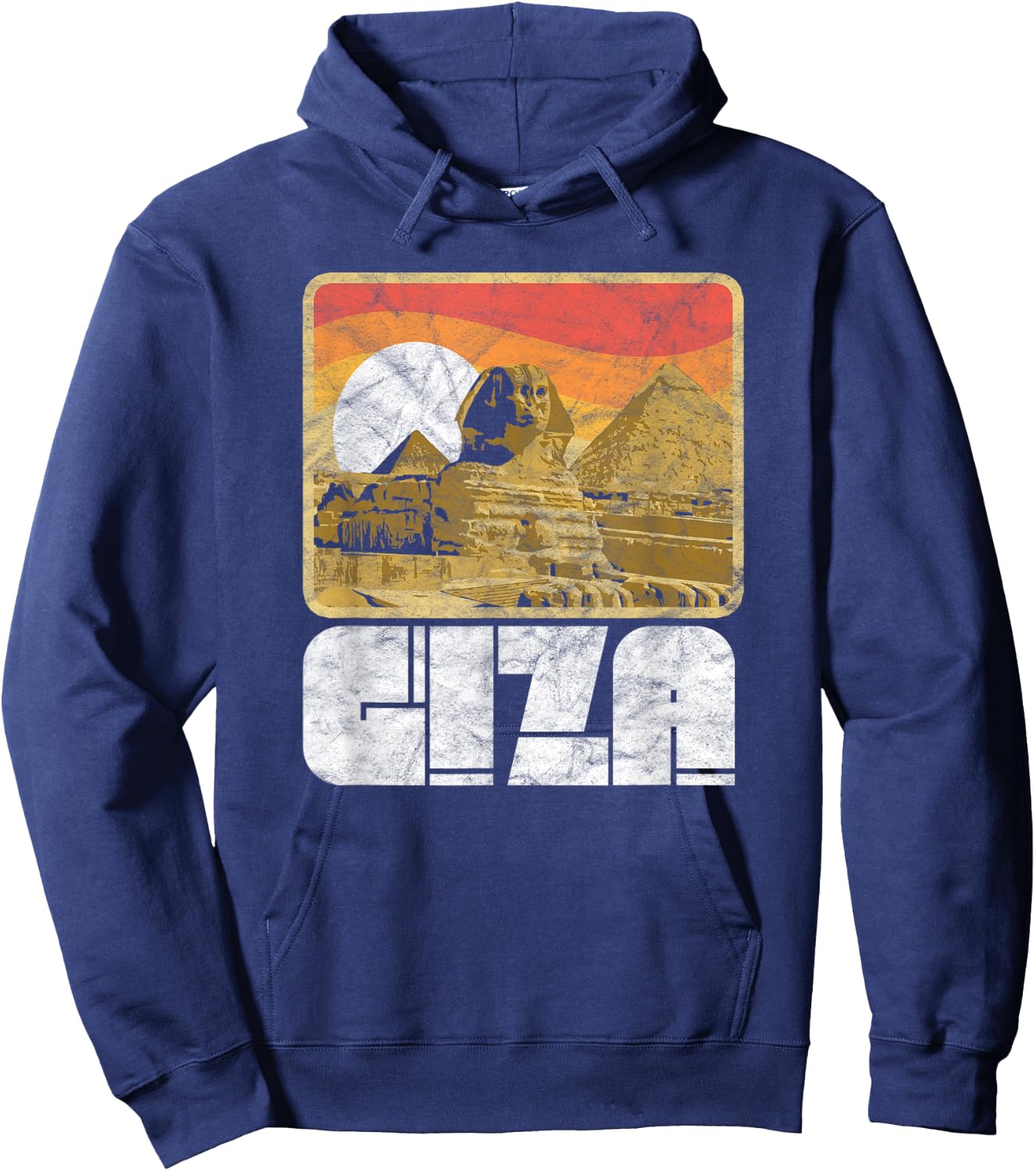 Retro Pyramids & Sphinx 80's Style Giza Egypt Graphic Hoodie - Hoodie | Navy