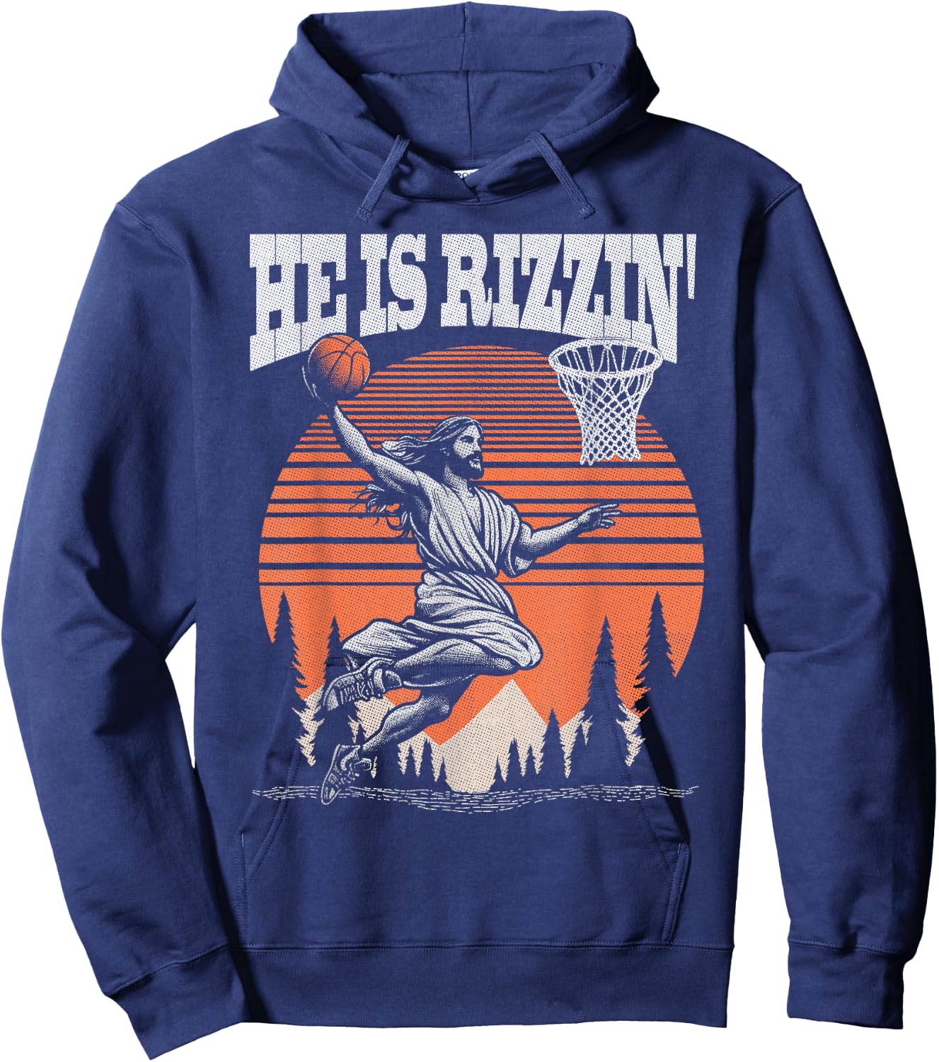Funny Retro He Is Rizzin Christian Easter Playing Basketball Hoodie - Hoodie | Navy