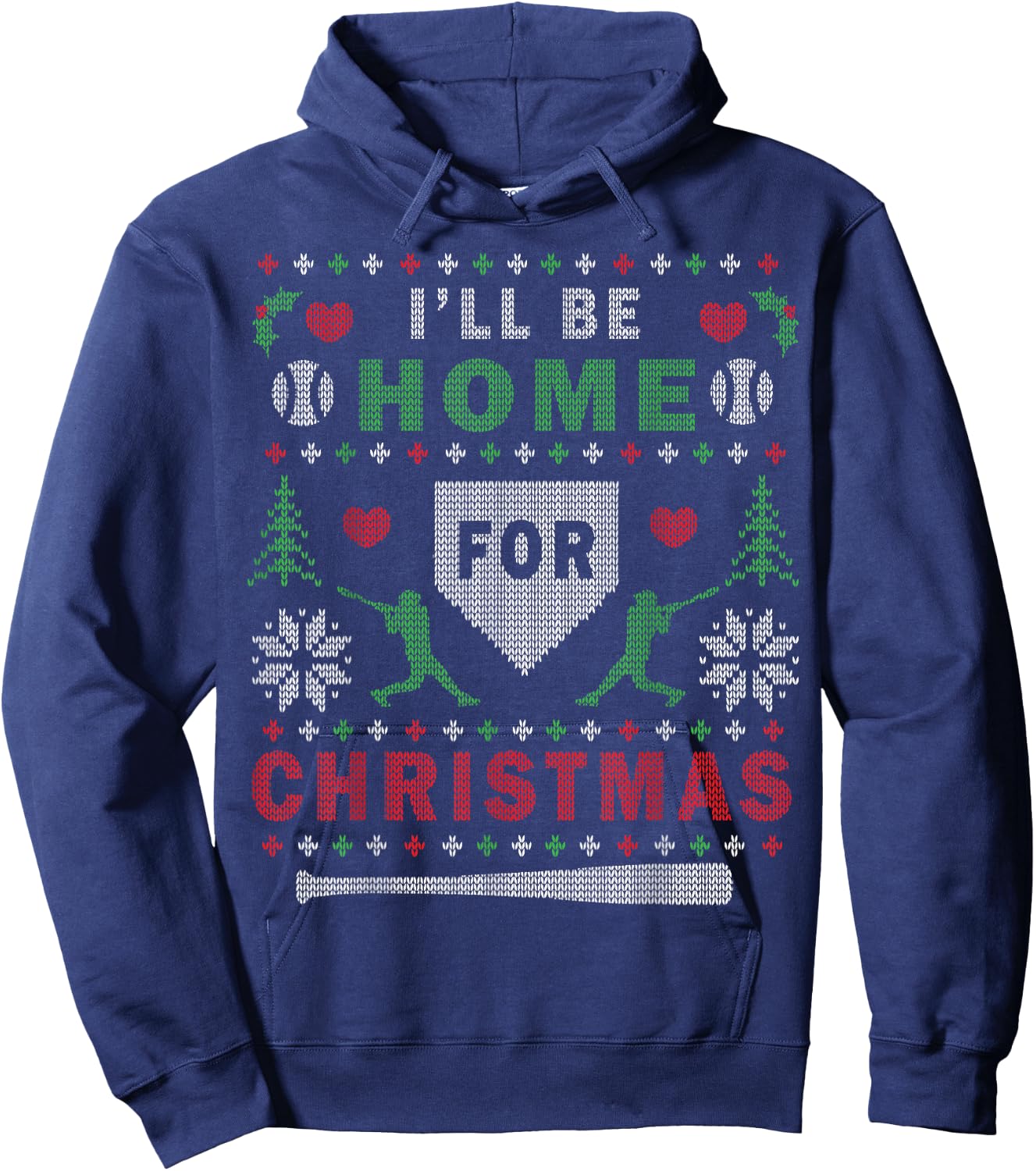 I'll Be Home for Christmas Baseball Ugly Christmas Hoodie - Hoodie | Navy