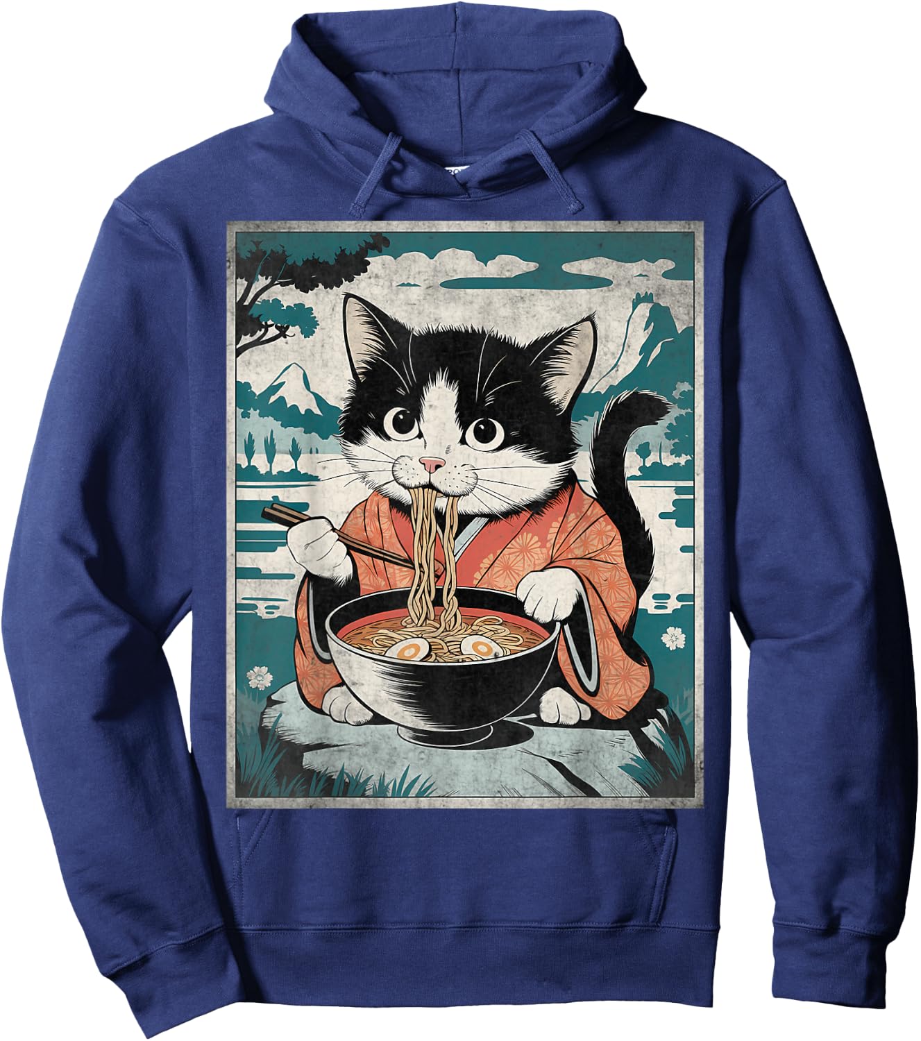 Kawaii Kimono Cat Eating Ramen Noodles Japanese Anime Manga Hoodie - Hoodie | Navy