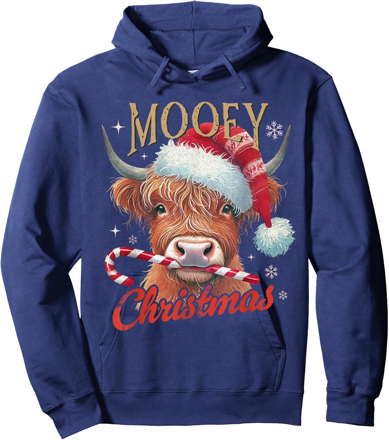 Mooey Christmas Highland Cow Design Xmas Cow Lover Funny Hoodie - Hoodie | Navy