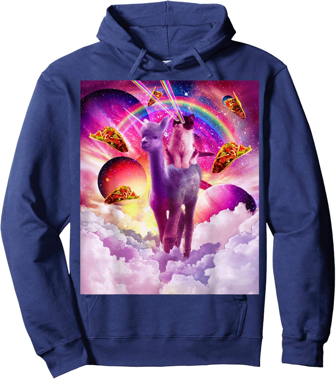 Cosmic Cat Riding Alpaca Unicorn Hoodie - Hoodie | Navy