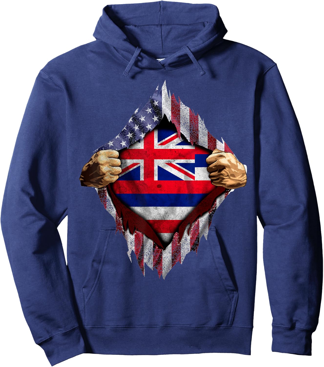 Hawaiian American Flag Shirt - Hawaii Flag Shirt Women Kids Men Hoodie - Hoodie | Navy