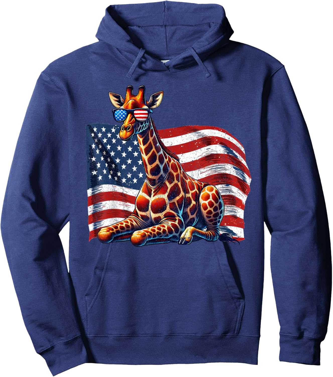 Vintage Giraffe USA Flag Animals Lovers Patriotic Sunglasses Hoodie - Hoodie | Navy