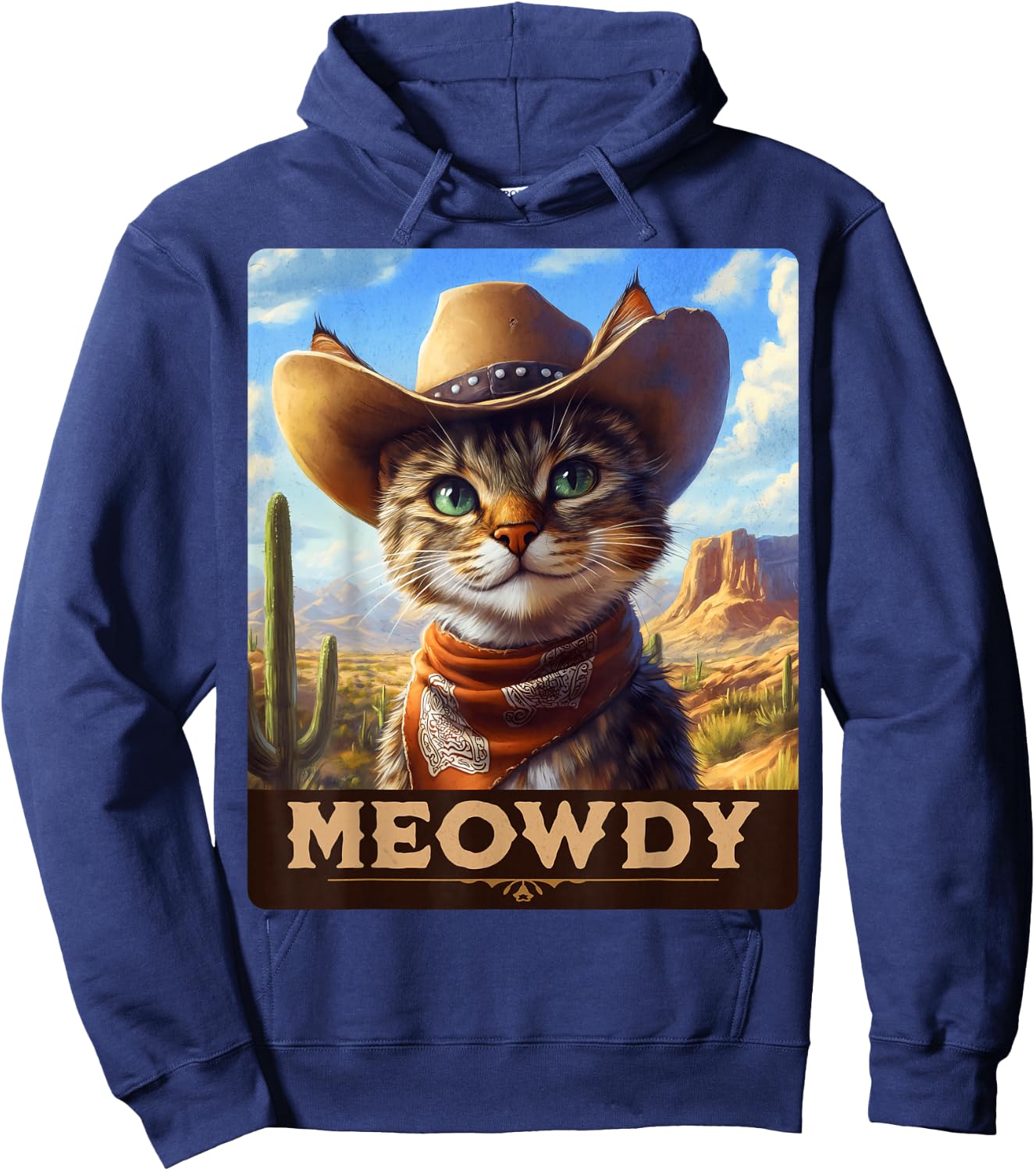 Meowdy, Cowboy: A Furry Friend in the Wild West, Cat - Black, Small, Short Sleeve, Classic Fit, -Adults/Kids, Cat Lovers, Country Enthusiasts, Humor Appreciators Hoodie - Hoodie | Navy