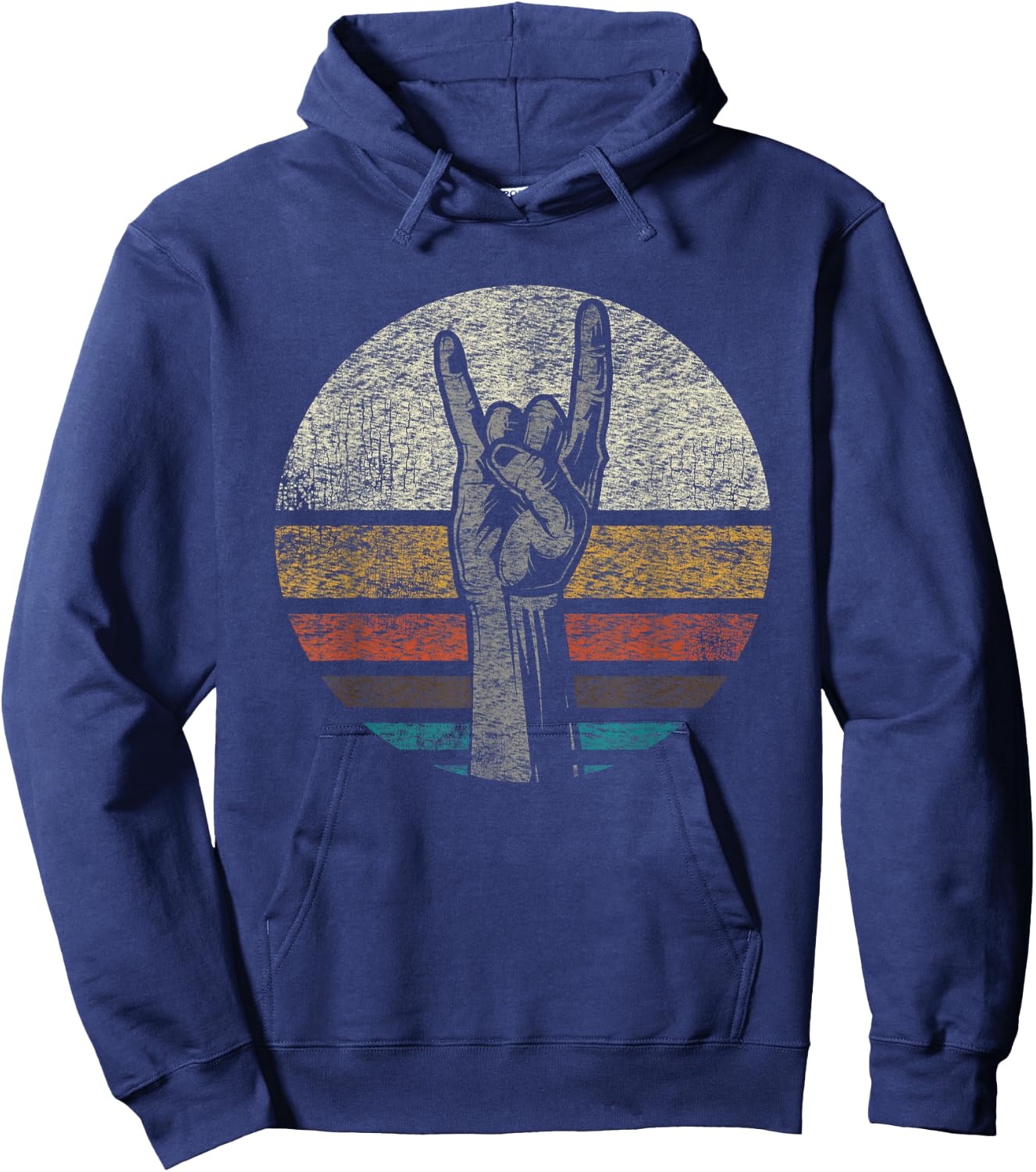 Retro Rock On Hand Horns for Rock and Roll Music Lovers Small Hoodie - Hoodie | Navy