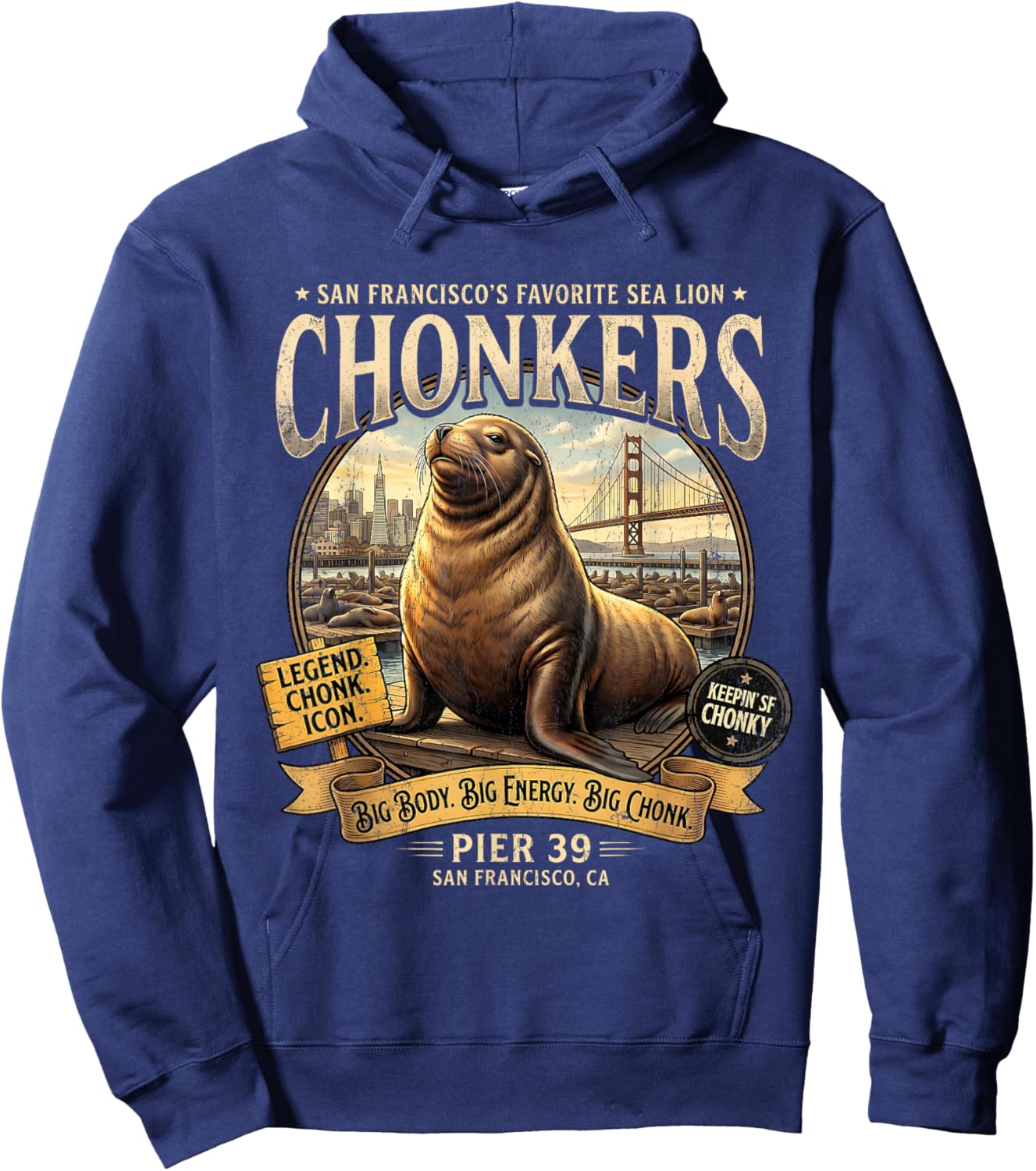 San Francisco Sea Lion Chonkers SF Pier 39 Retro Souvenir Hoodie - Hoodie | Navy
