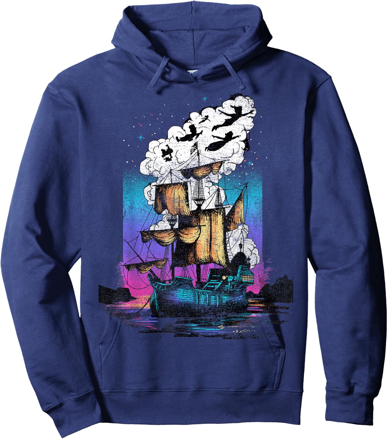 Disney Peter Pan Pirate Ship Flight Neon Graphic Hoodie - Hoodie | Navy
