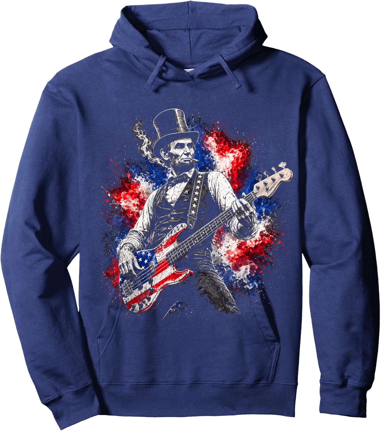 abe Lincoln Playing Guitar USA Flag 4th July Lincoln Guitar Hoodie - Hoodie | Navy