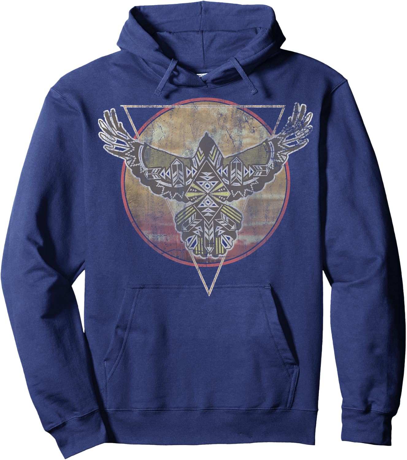 Geometric Spirit Eagle Over The Moon Hoodie - Hoodie | Navy