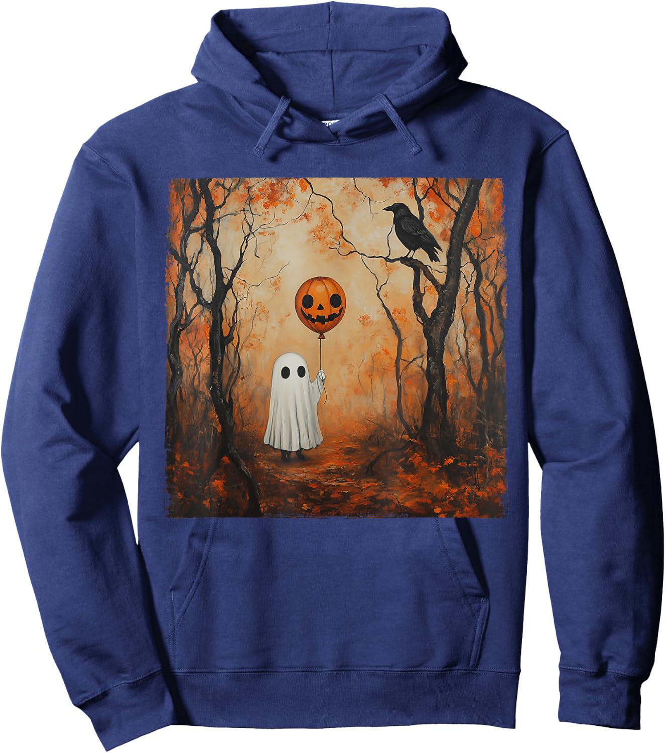 Vintage Ghost Pumpkin Gothic Halloween Ghost Spooky Season Hoodie - Hoodie | Navy