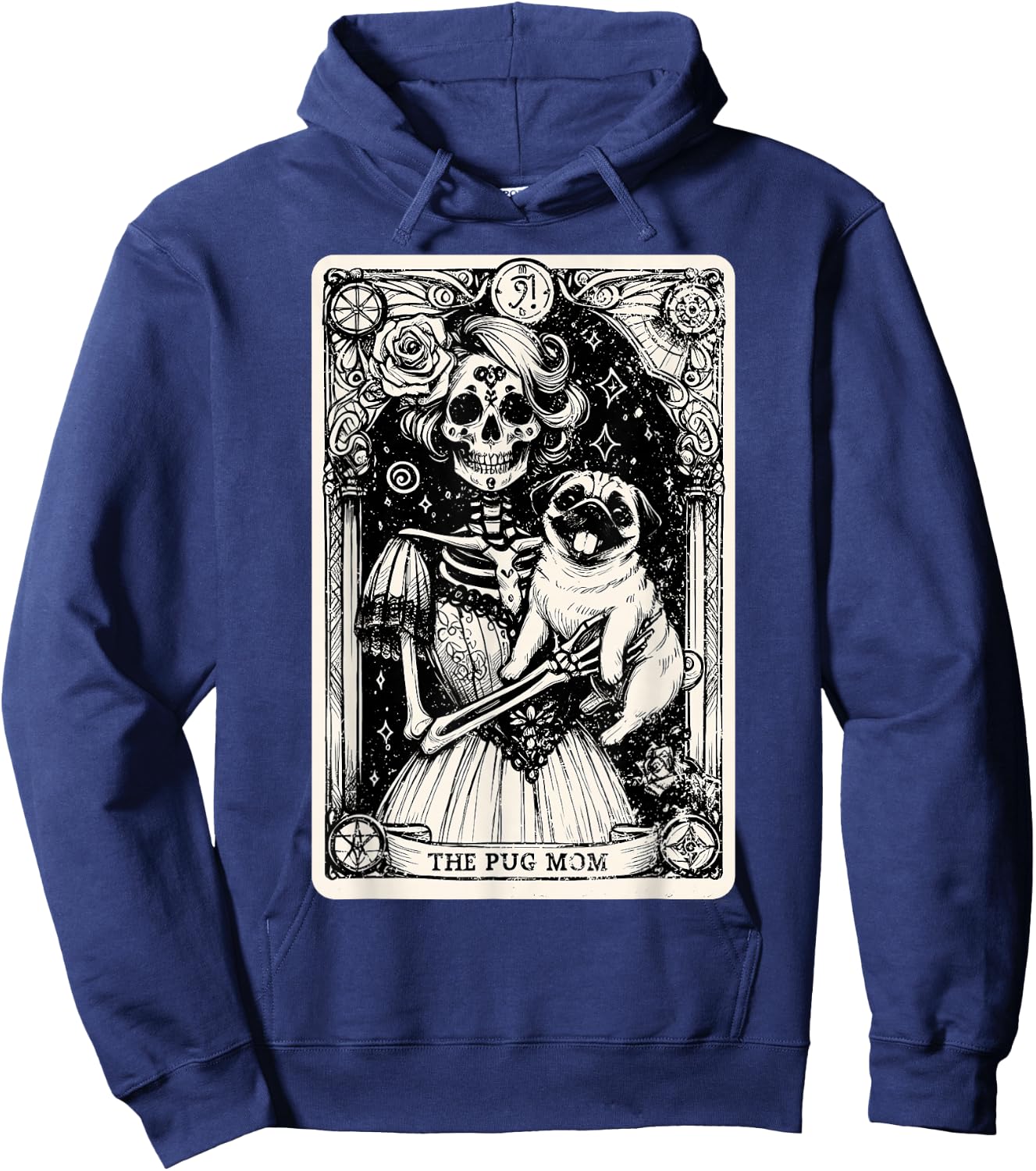 Vintage Skeleton Pug Mom Tarot Card Witchy Vibes Pug Lover Hoodie - Hoodie | Navy