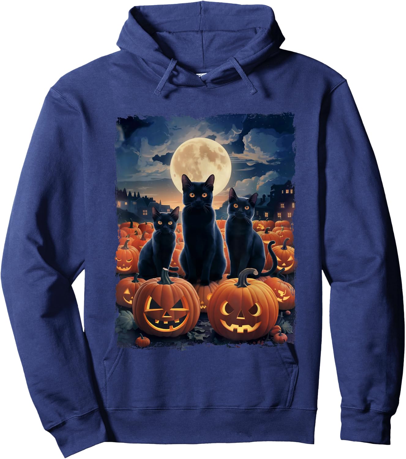 3 Black Cats Men & Cat Lovers Starry Night Halloween Hoodie - Hoodie | Navy
