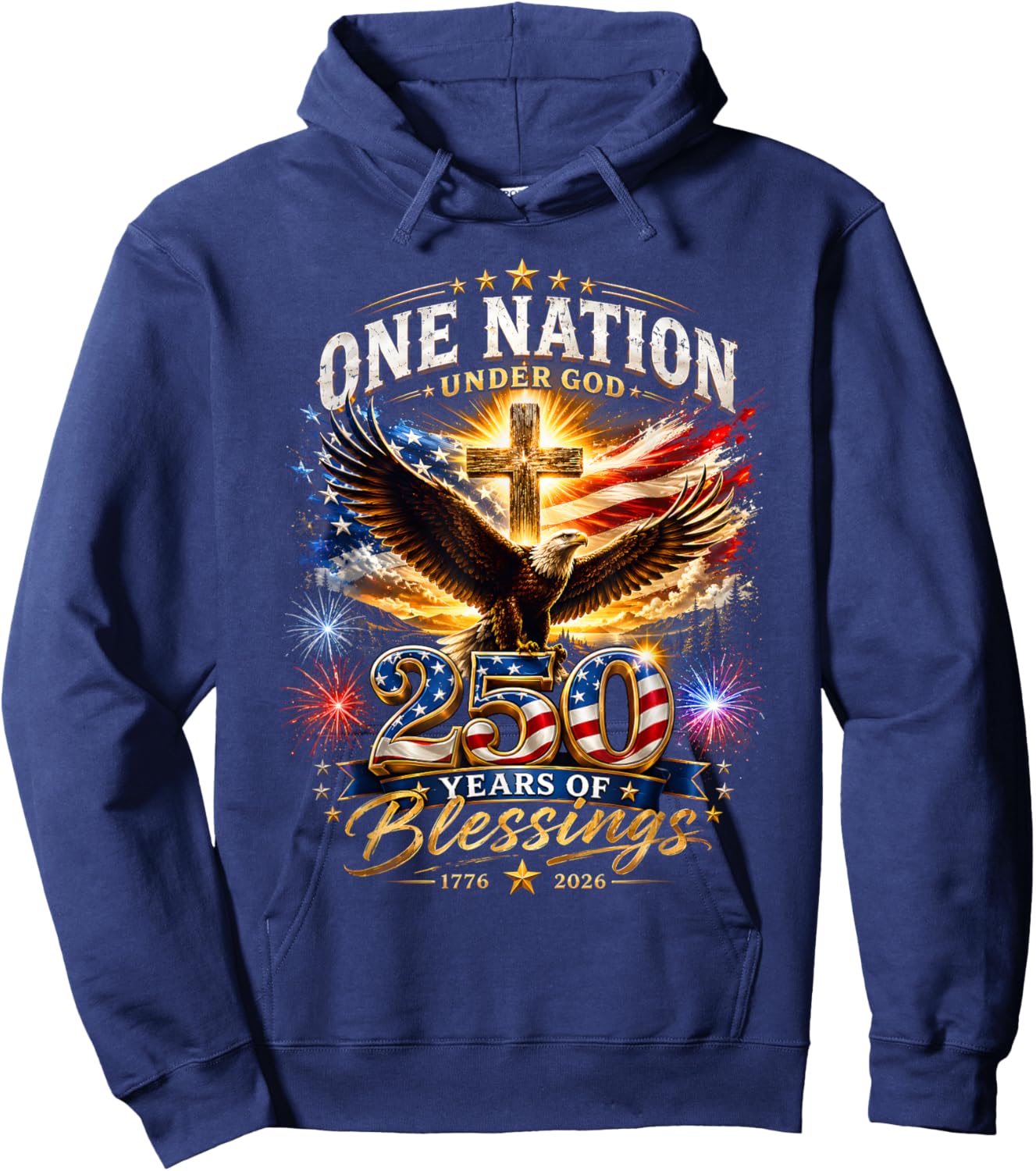One Nation Under God 250 Years 250th Anniversary USA Men Hoodie - Hoodie | Navy