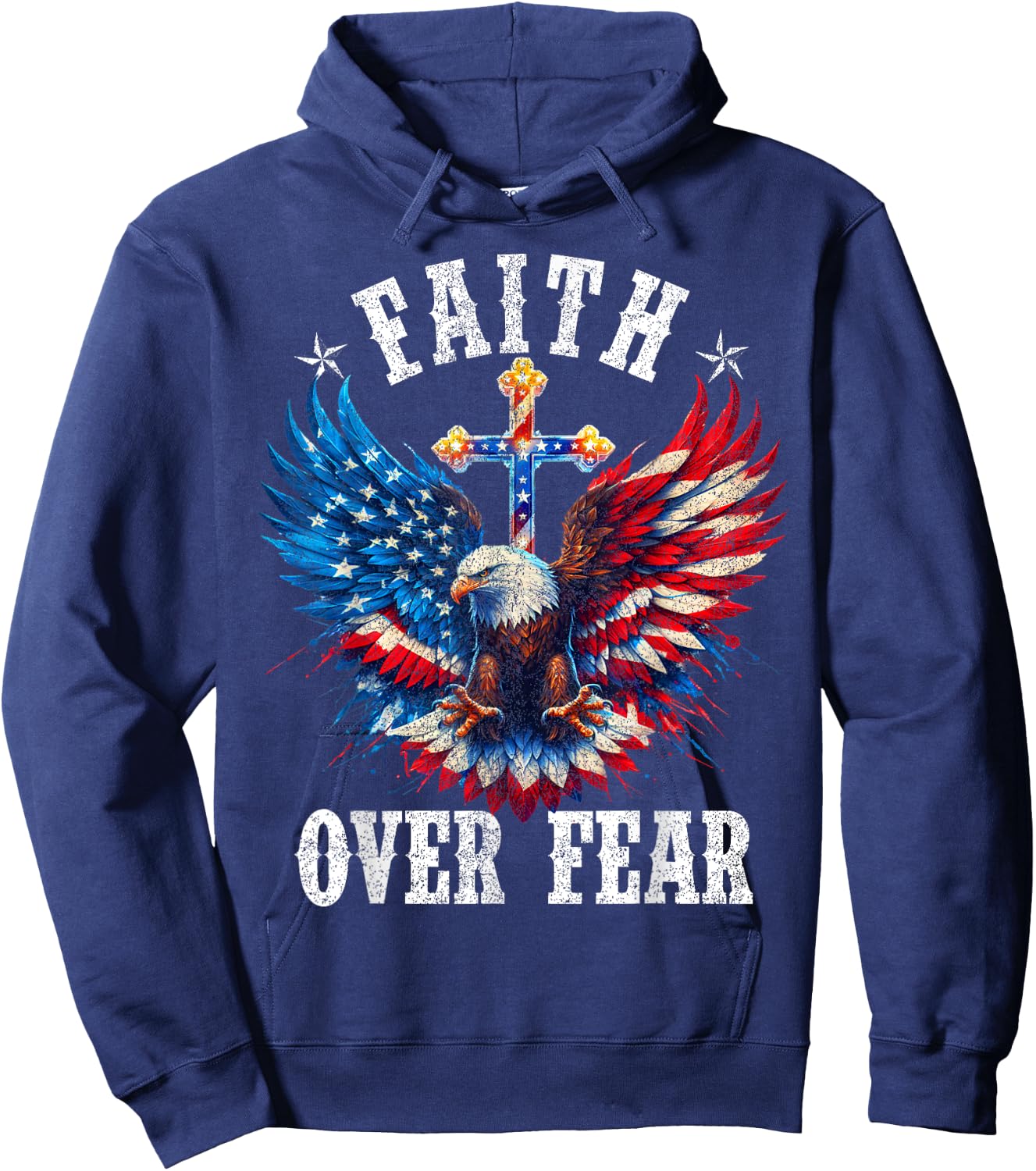 USA Flag Patriotic American Gift USA Faith Over Fear Prayer Hoodie - Hoodie | Navy