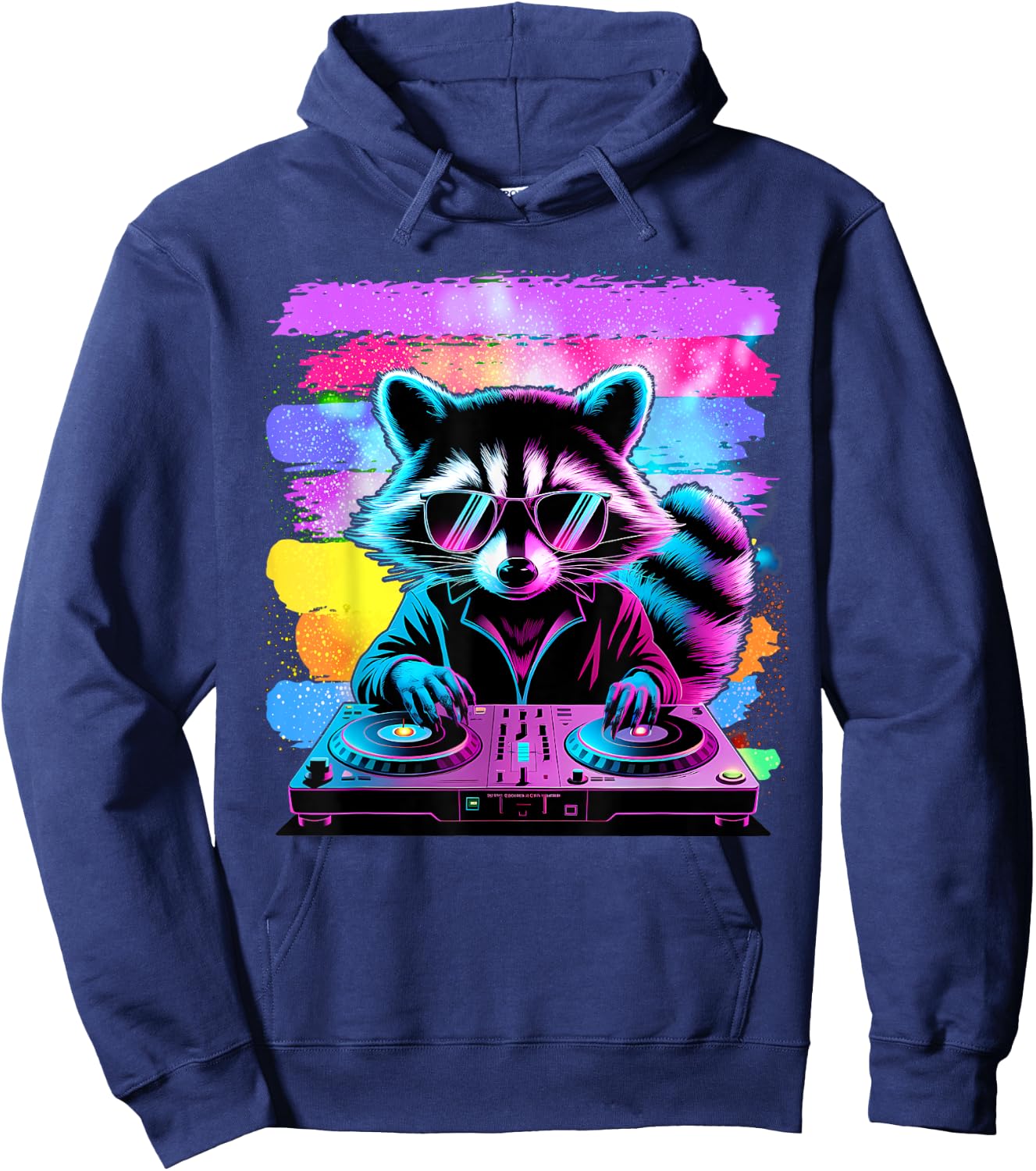 Retro Raccoon DJ Men Women Kids Funny Raccoon Hoodie - Hoodie | Navy