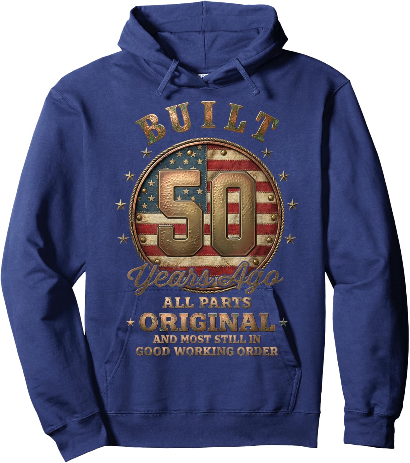 Built 50 Years Ago Funny 50th Birthday US Flag Hoodie - Hoodie | Navy