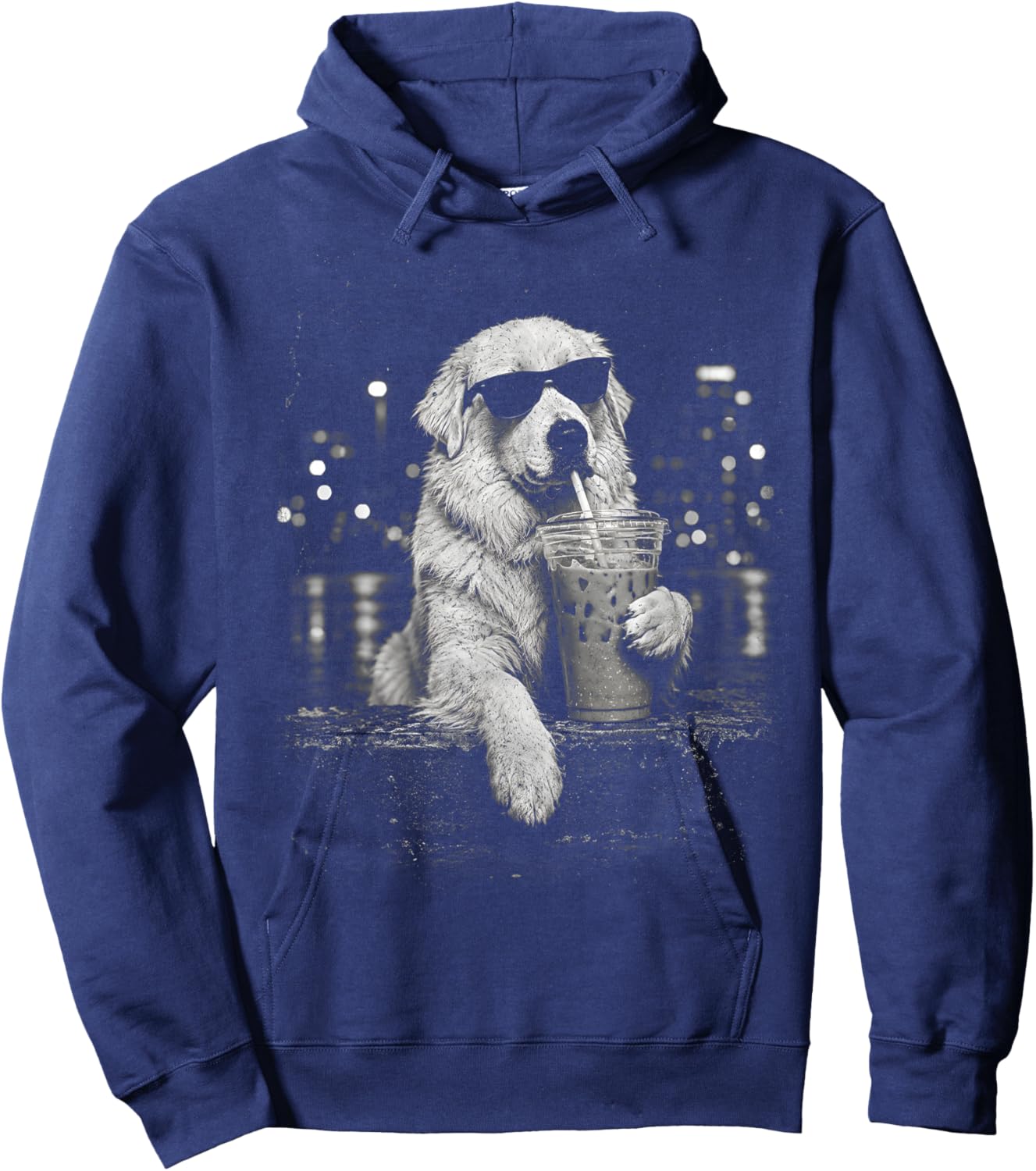 Funny Great Pyrenees Drinking Iced Coffee Meme Hoodie - Hoodie | Navy