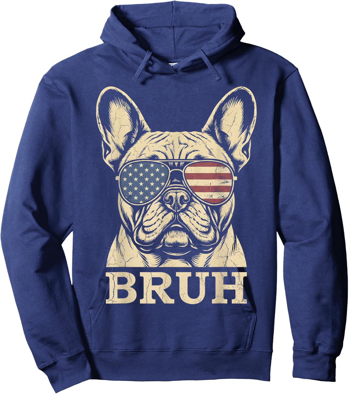 French Bulldog Sunglasses USA Flag Bruh Funny Dog Lovers Hoodie - Hoodie | Navy