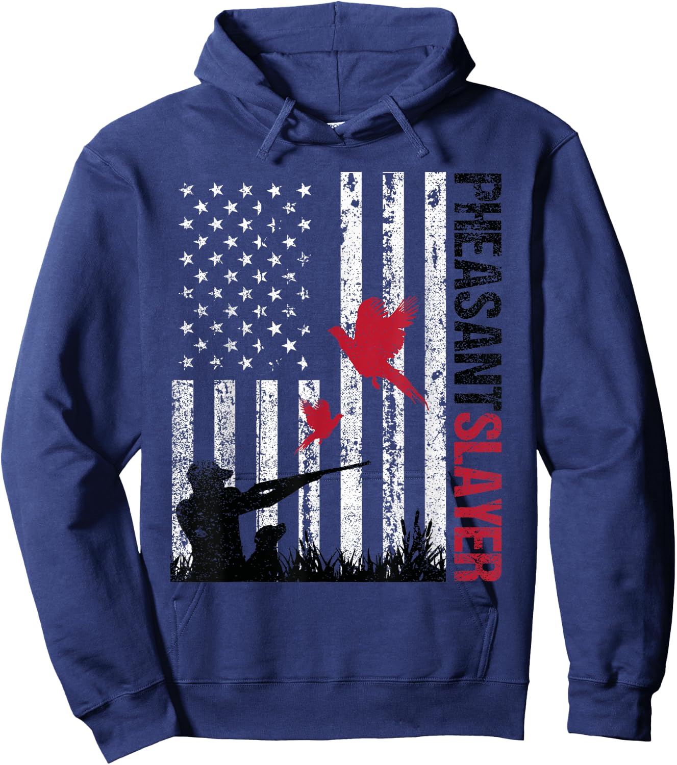 American Flag Pheasant Hunting Pheasant Slayer Hoodie - Hoodie | Navy