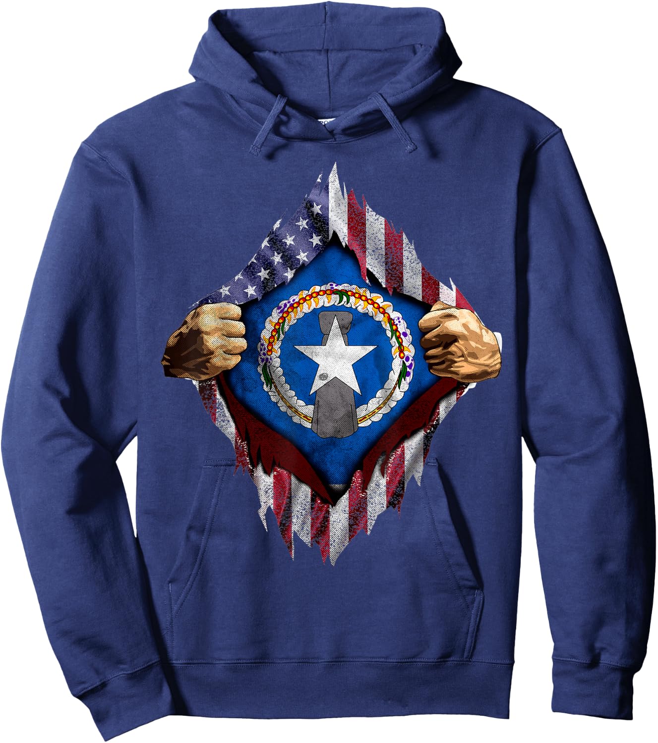 Saipan American Flag Shirt - CNMI seal T shirt Hoodie - Hoodie | Navy