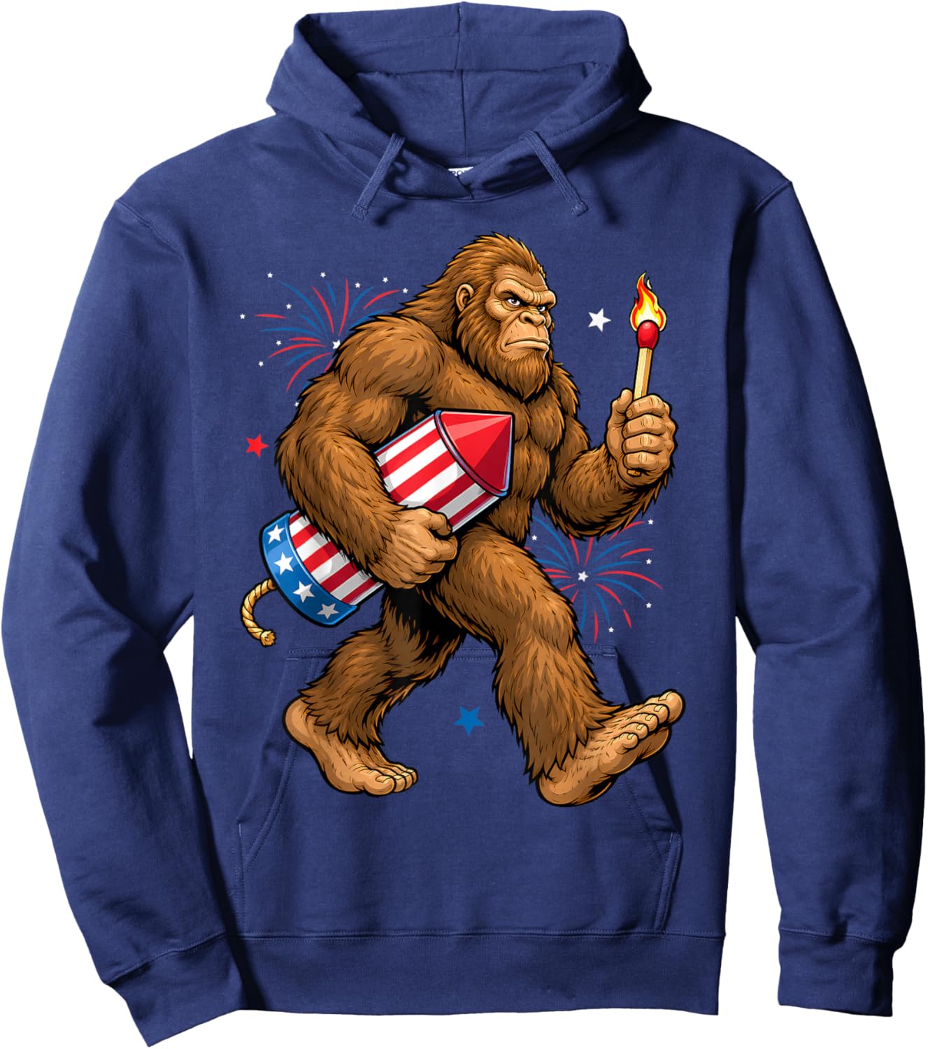 Funny Bigfoot Sasquatch American Flag Fireworks 4th of July Hoodie - Hoodie | Navy