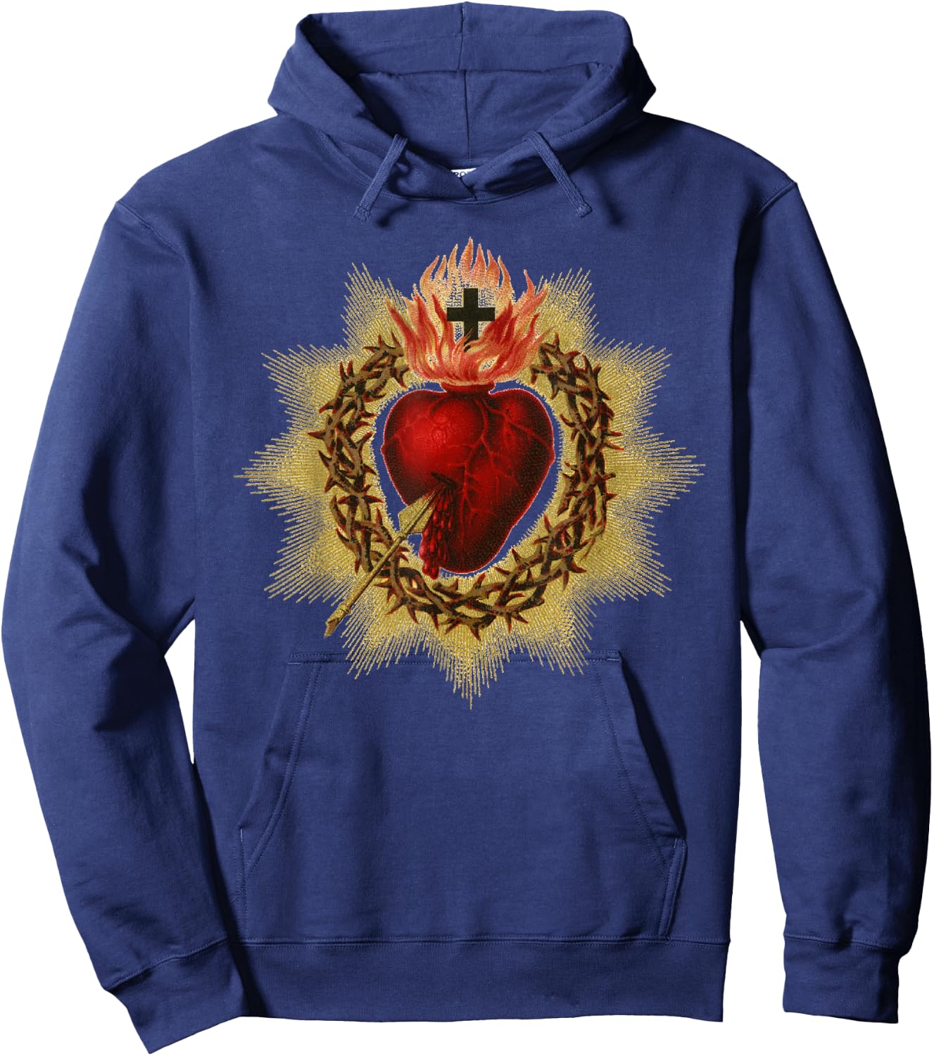 Catholic T Shirt - Sacred Heart in Crown of Thorns Hoodie - Hoodie | Navy
