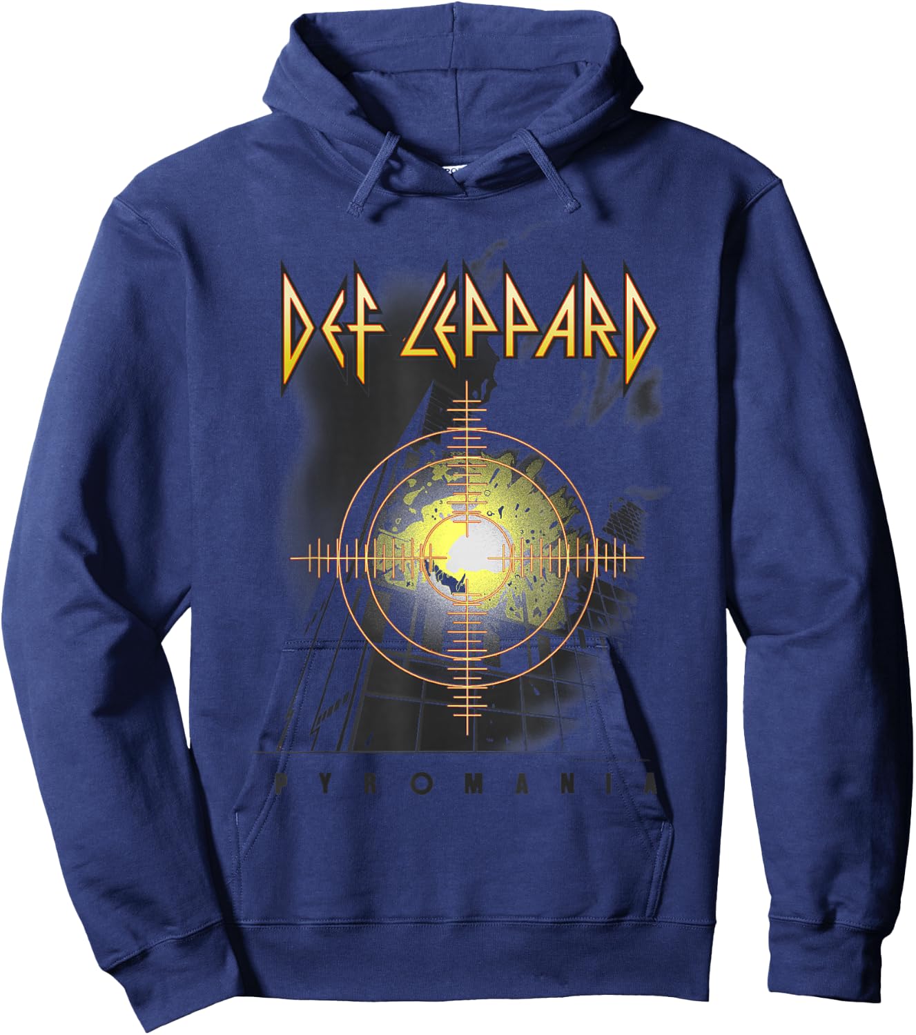 Def Leppard Pyro - Adult, Red, Small, Short Sleeve Hoodie - Hoodie | Navy